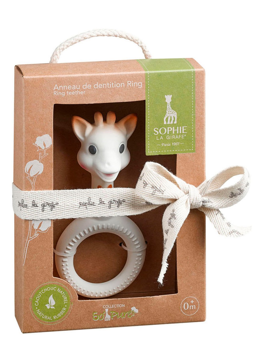Sophie de Giraf So'Pure bijtspeeltje met ring 14 cm - voorkant wit