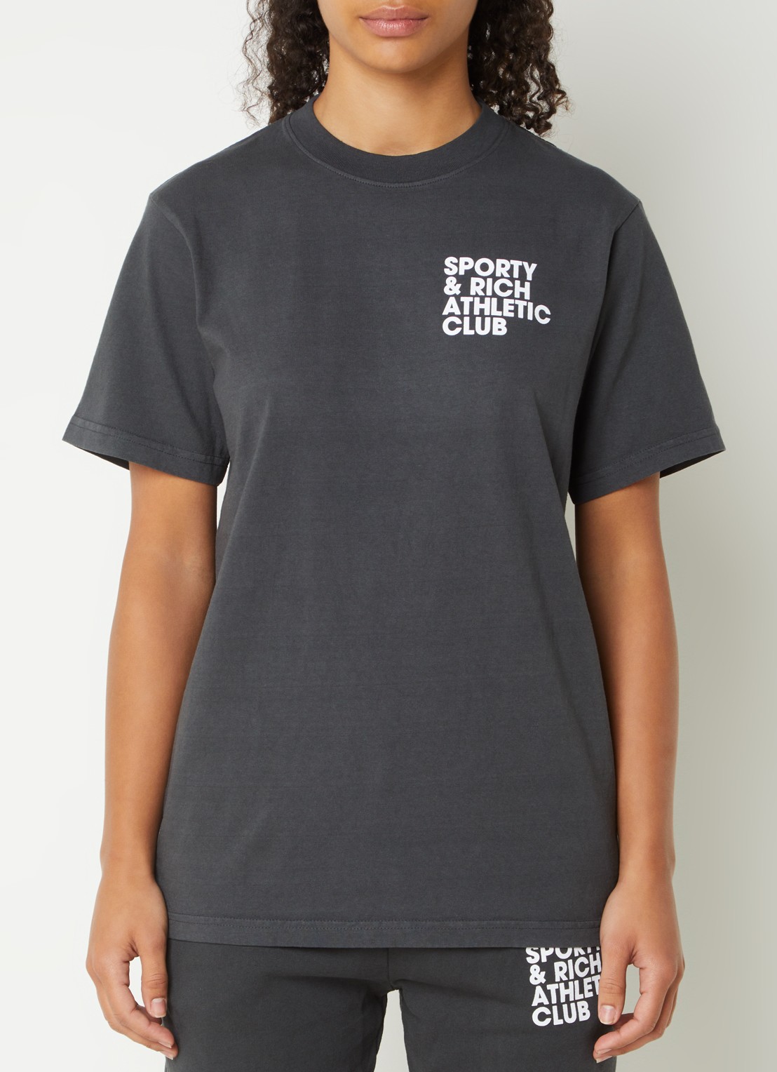 Sporty & Rich Exercise Often T-shirt met logo- en backprint  - achterkant 4 donkergrijs