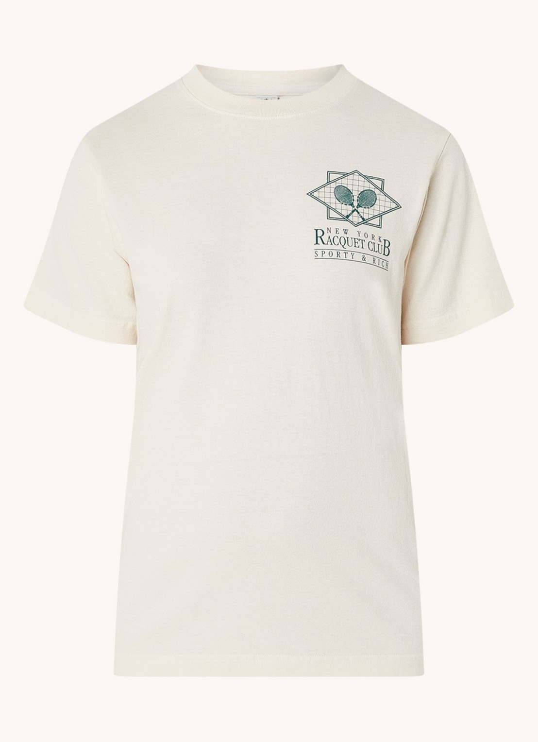 Sporty & Rich T-shirt met logo- en backprint - voorkant 3 creme