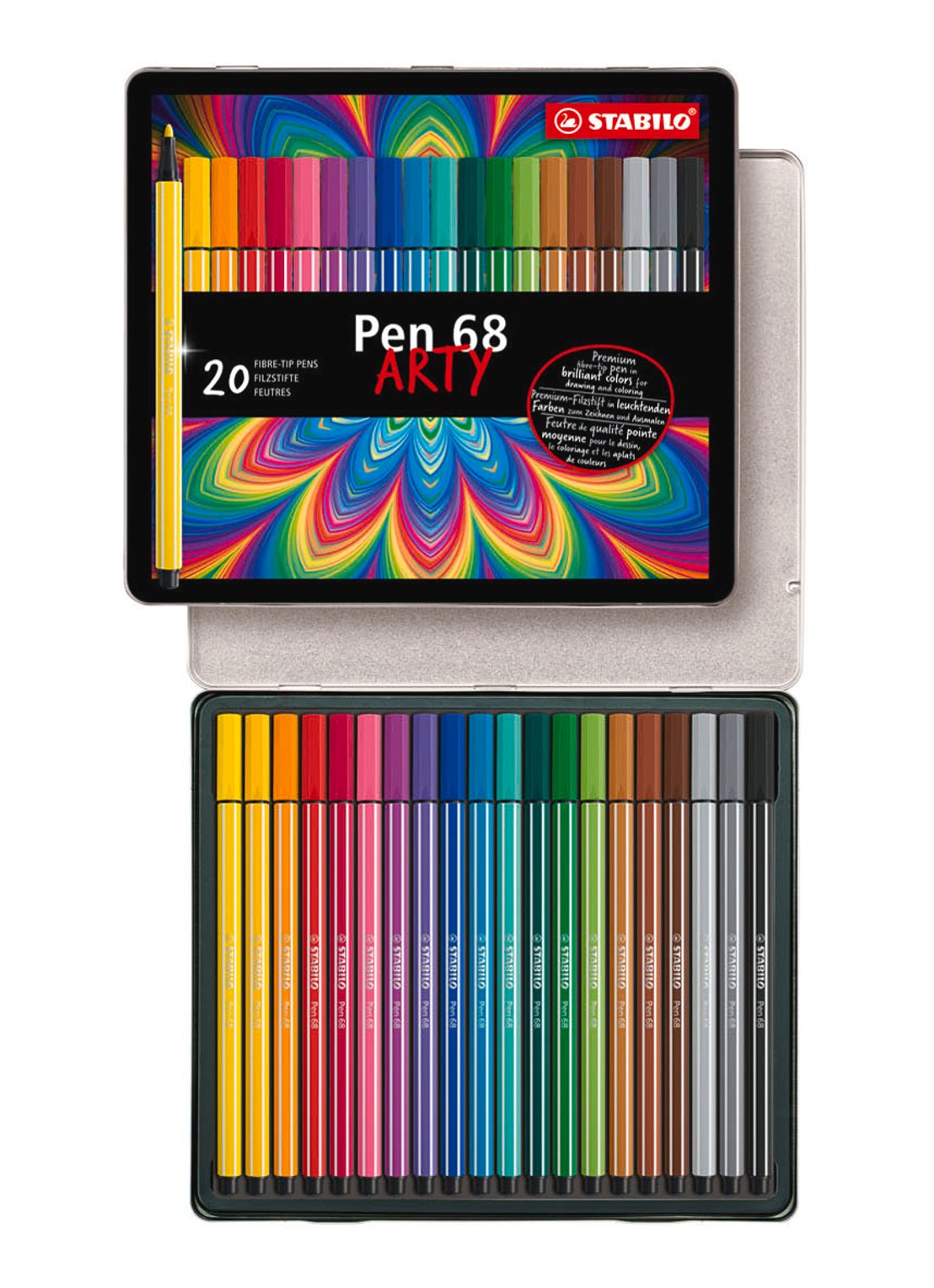 Stabilo Pen 68 Arty viltstiften set van 20 - voorkant 6 multicolor