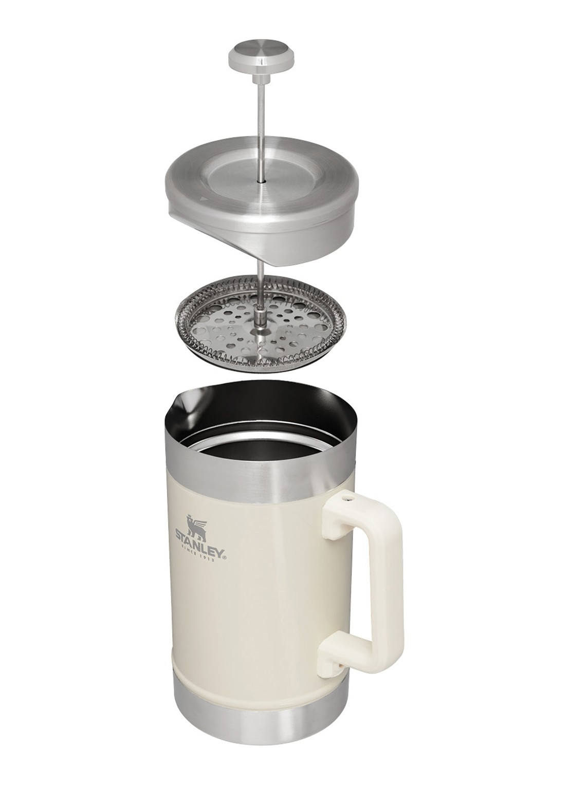 Stanley De Stay-Hot French Press koffiemaker 1,4 liter - voorkant 3 cream gloss / gebroken wit