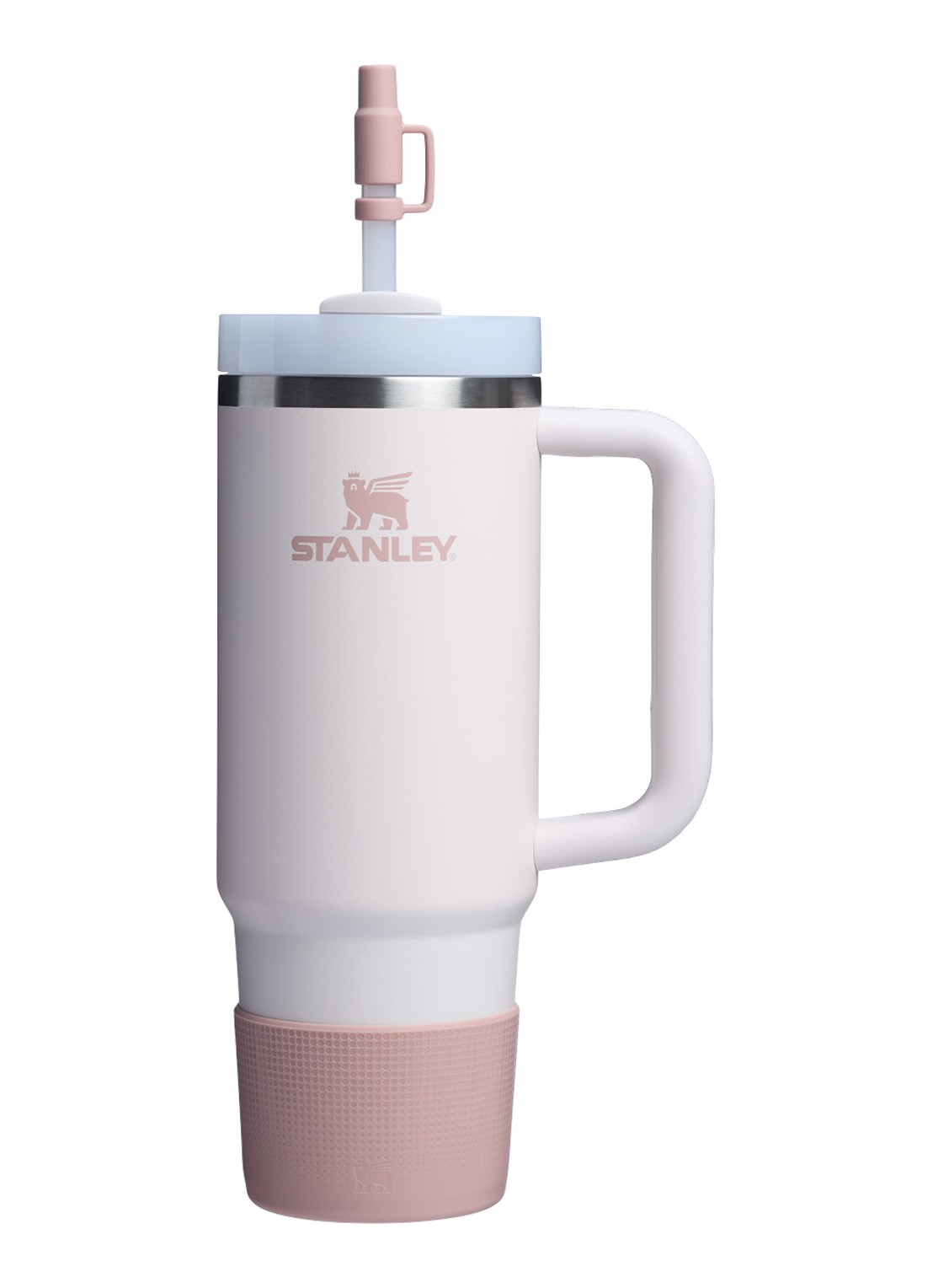 Stanley The Quencher® bekerhoes en rietjes dop 3-delig - voorkant zalmroze