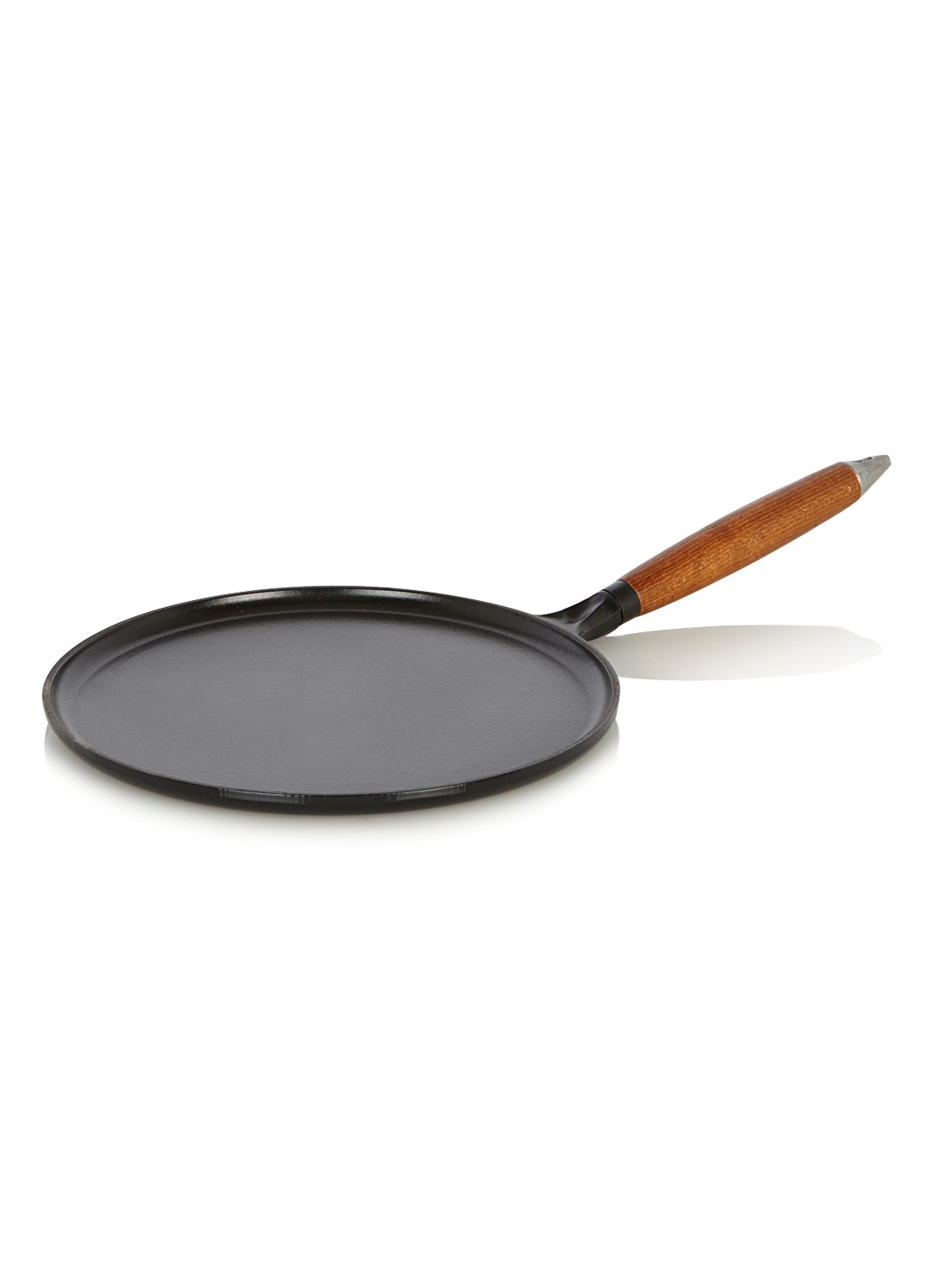 Staub Flensjespan met houten steel 28 cm - voorkant zwart