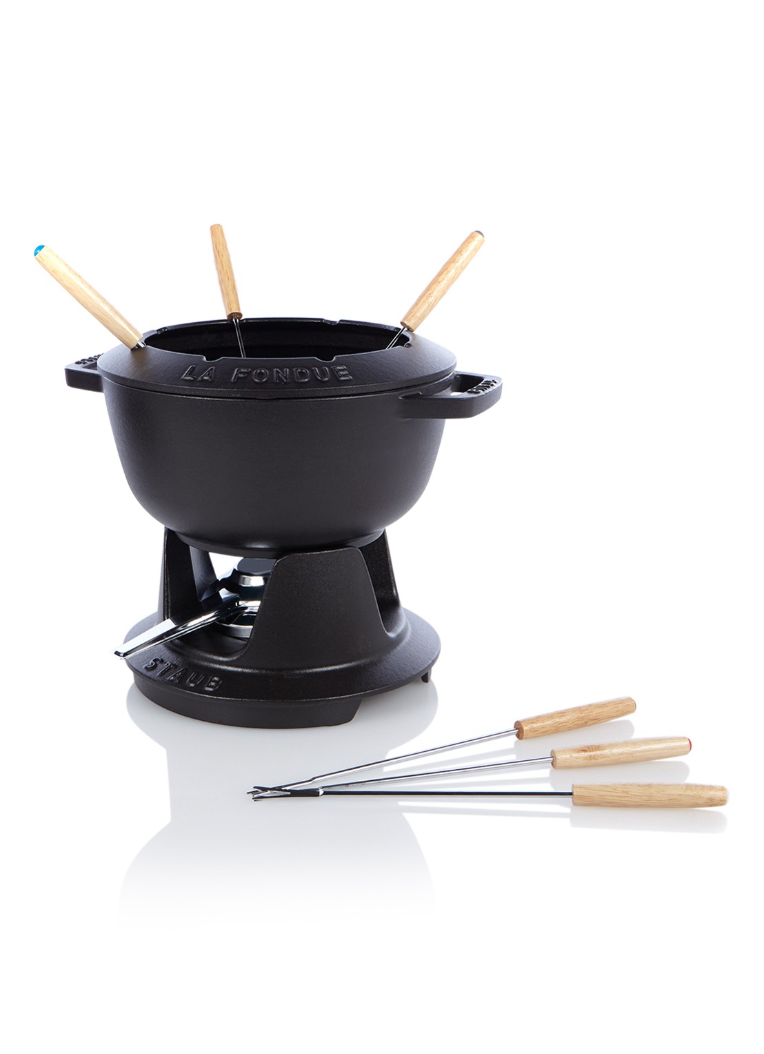 Staub Fondueset met 6 vorkjes 2,3 liter  - voorkant zwart
