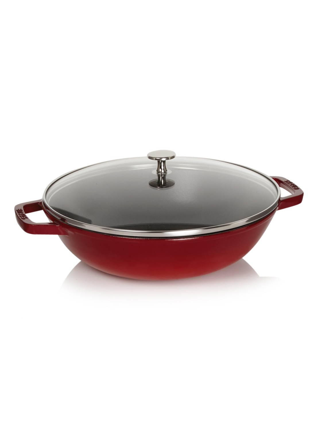 Staub Wok met glazen deksel Ø30 cm - voorkant steenrood