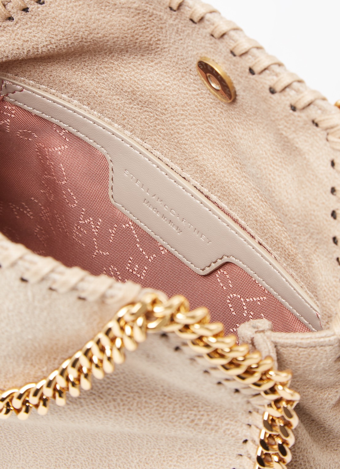 Stella McCartney Falabella Tiny handtas met ketting - detail beige