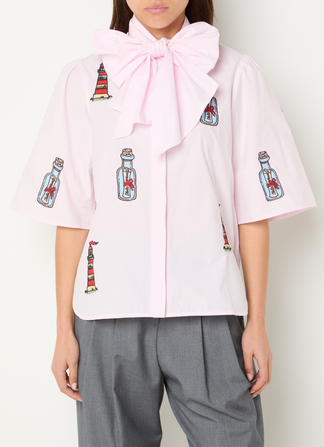 Stella Nova Blouse met borduring en gestrikt detail - detail 4 roze