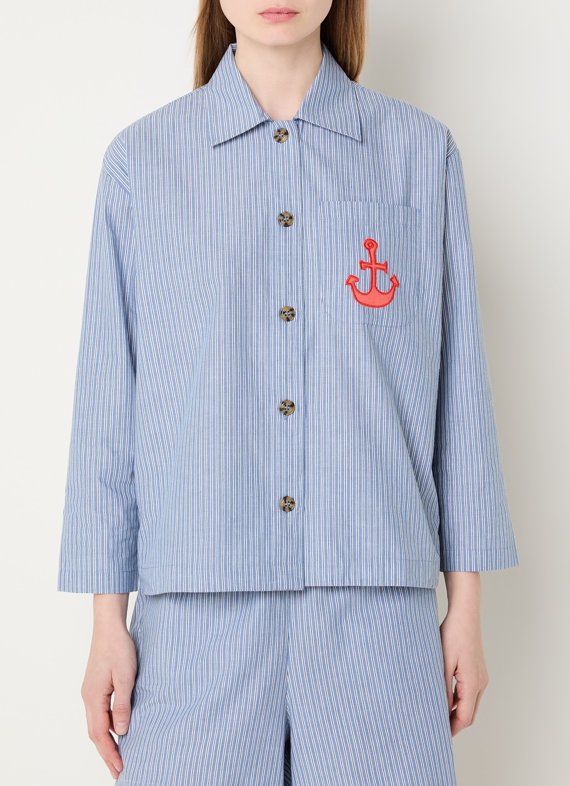 Stella Nova Blouse met streepprint - detail 4 blauwgrijs