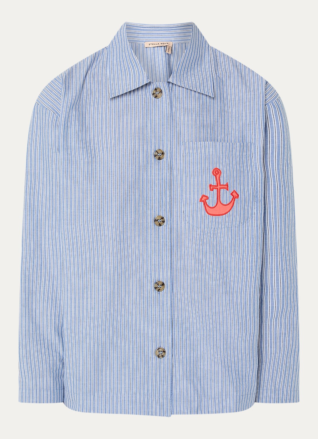 Stella Nova Blouse met streepprint - voorkant 2 blauwgrijs
