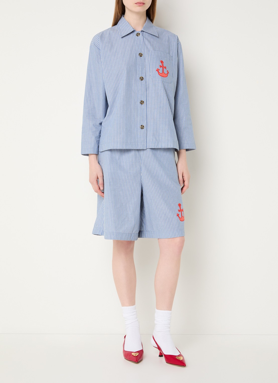 Stella Nova Blouse met streepprint - voorkant 3 blauwgrijs