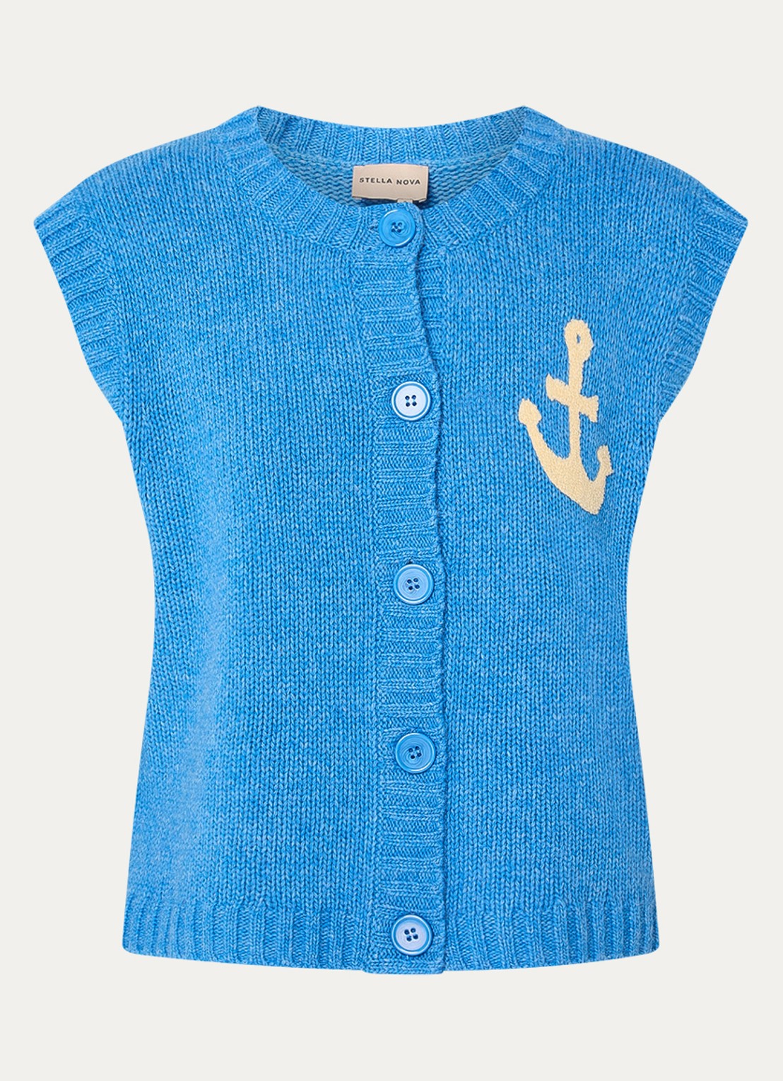 Stella Nova Grofgebreid gilet met logo - voorkant blauw