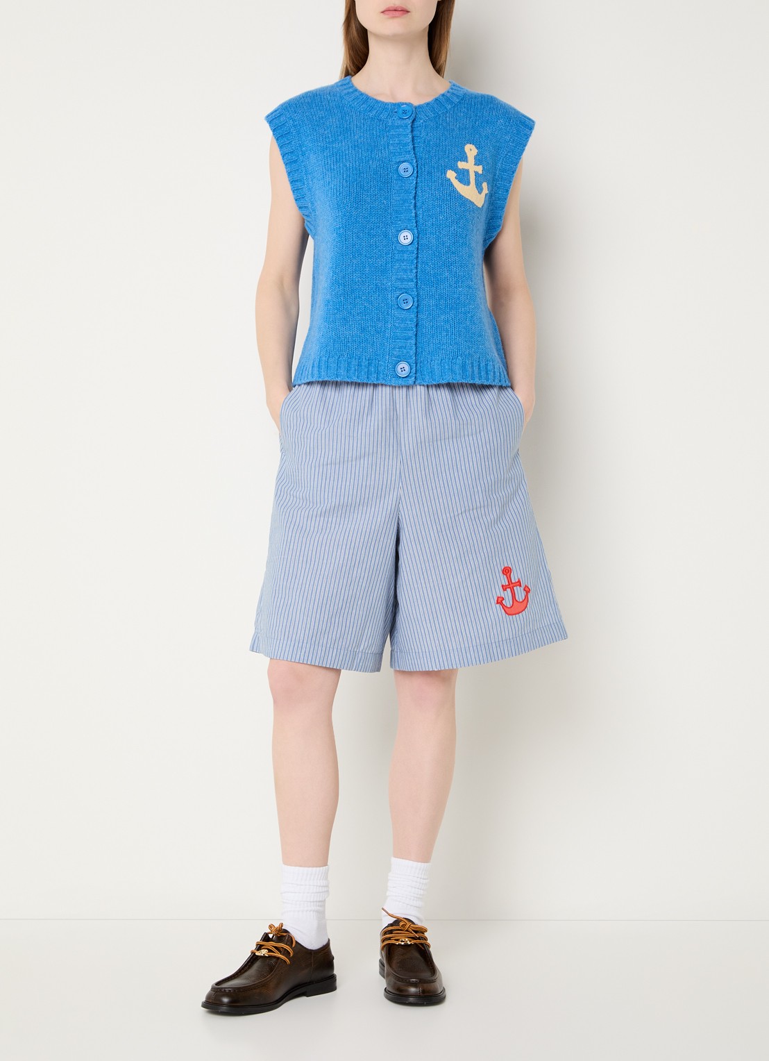 Stella Nova Grofgebreid gilet met logo - voorkant 2 blauw