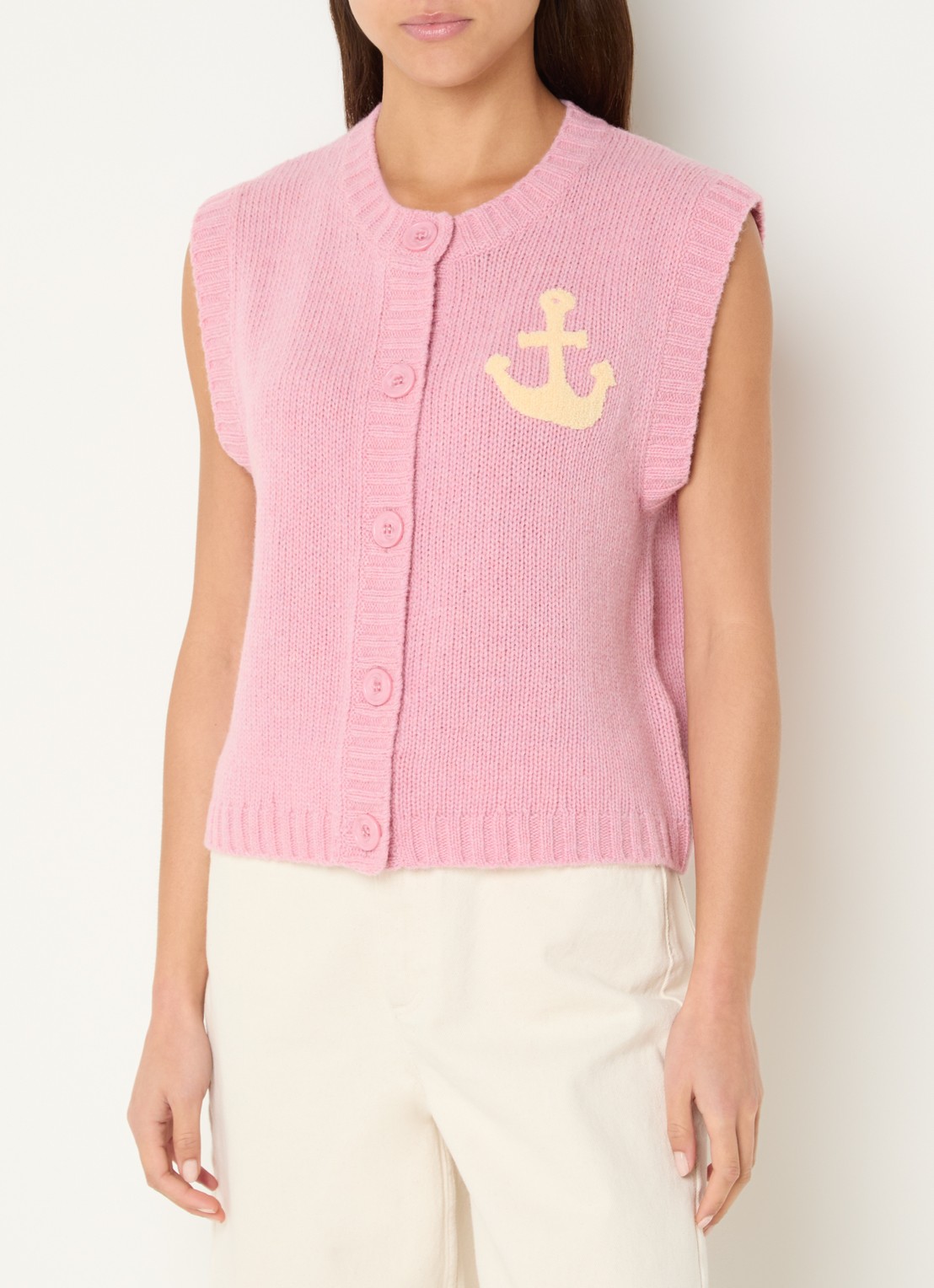 Stella Nova Grofgebreid gilet met logo - detail 4 roze