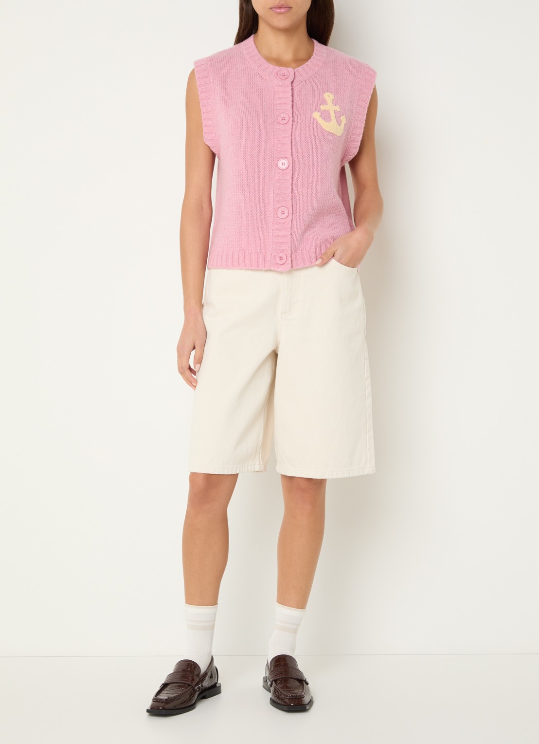 Stella Nova Grofgebreid gilet met logo - voorkant 3 roze