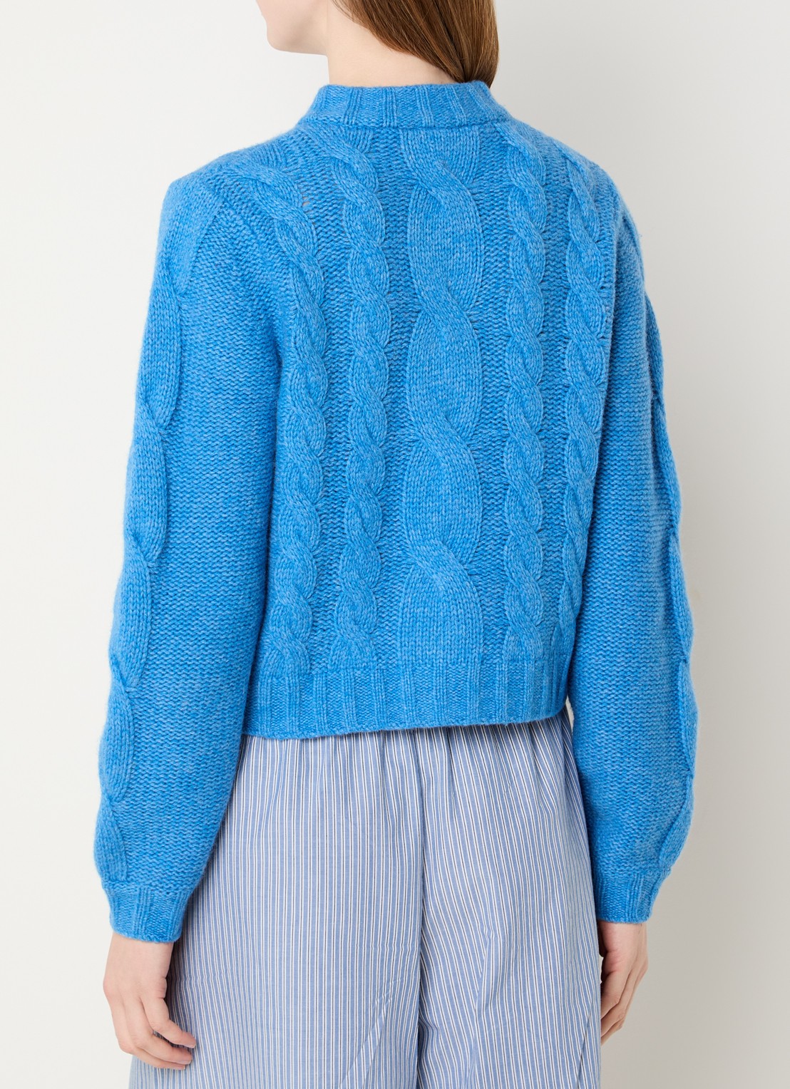 Stella Nova Grofgebreide vest in wolblend met logo - achterkant blauw