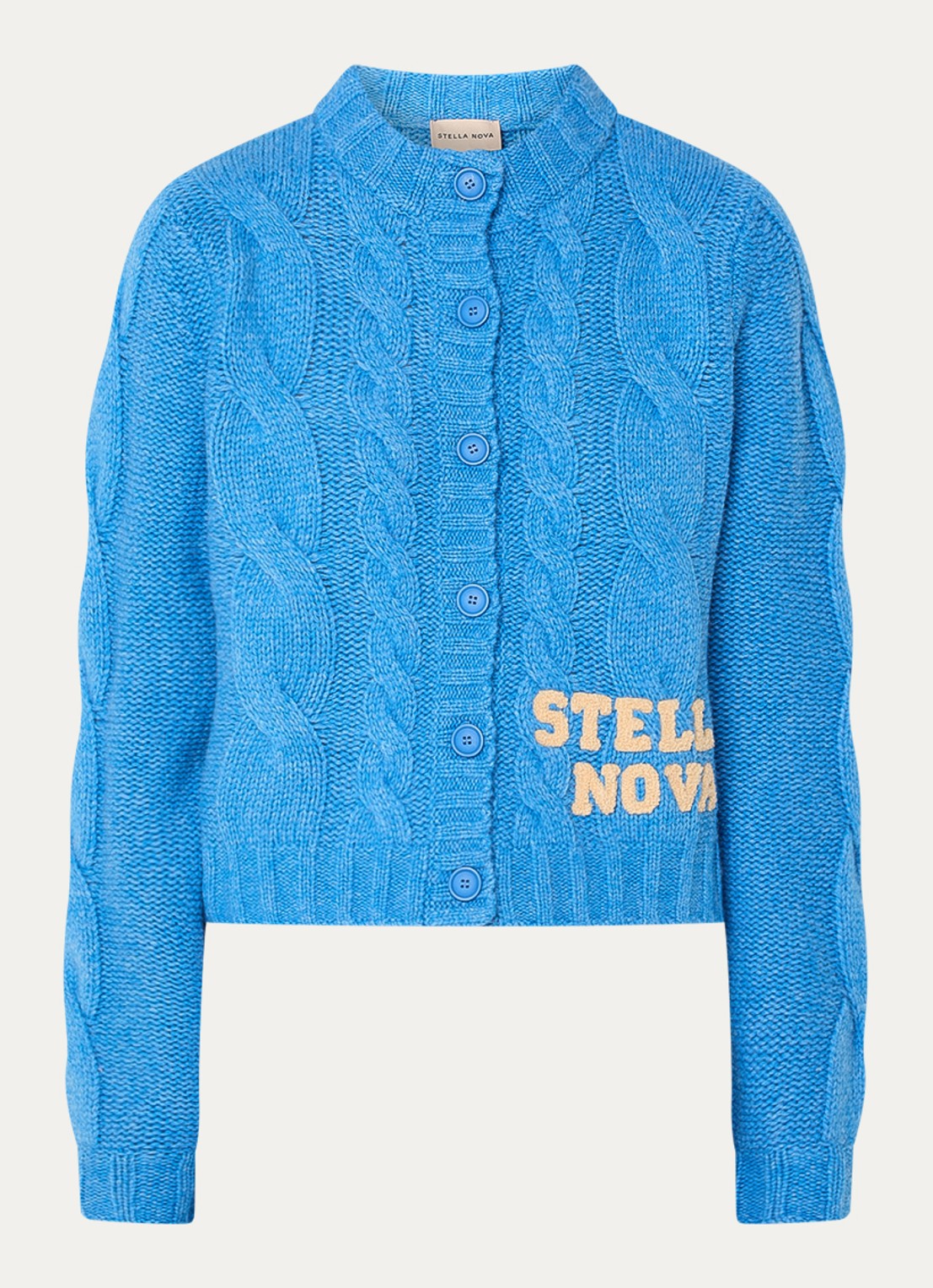 Stella Nova Grofgebreide vest in wolblend met logo - voorkant 3 blauw