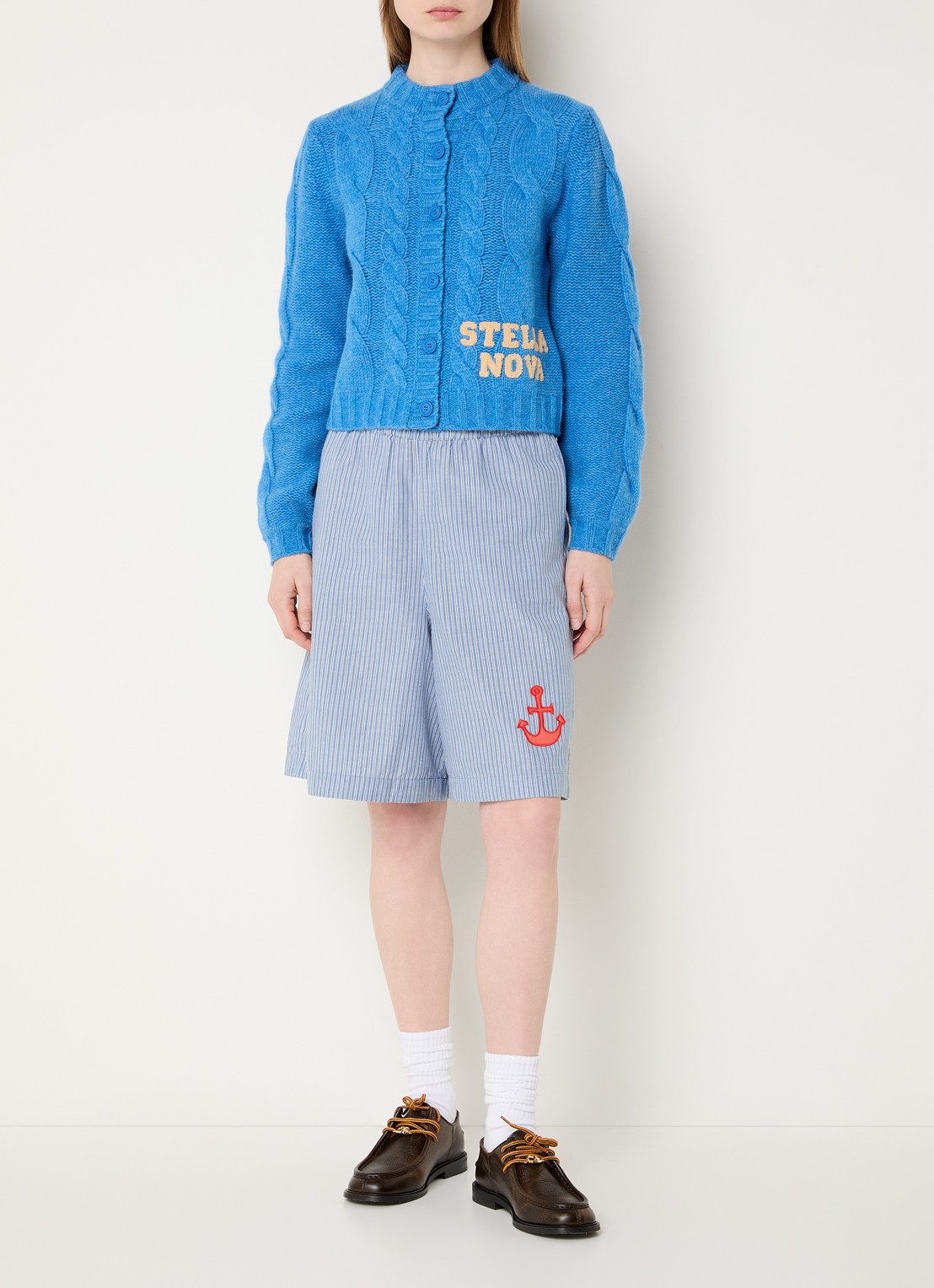 Stella Nova Grofgebreide vest in wolblend met logo - voorkant 4 blauw