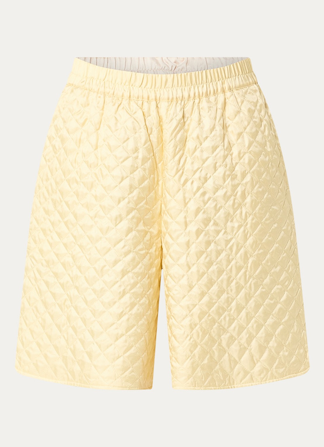 Stella Nova High waist wide fit korte broek van zijde met quilt patroon - voorkant 3 lichtgeel