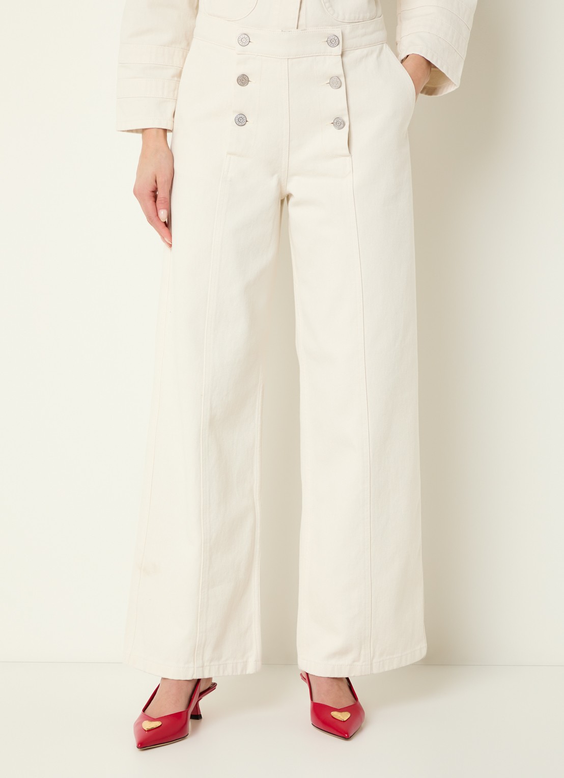 Stella Nova High waist wide leg jeans met gekleurde wassing - detail 4 gebroken wit