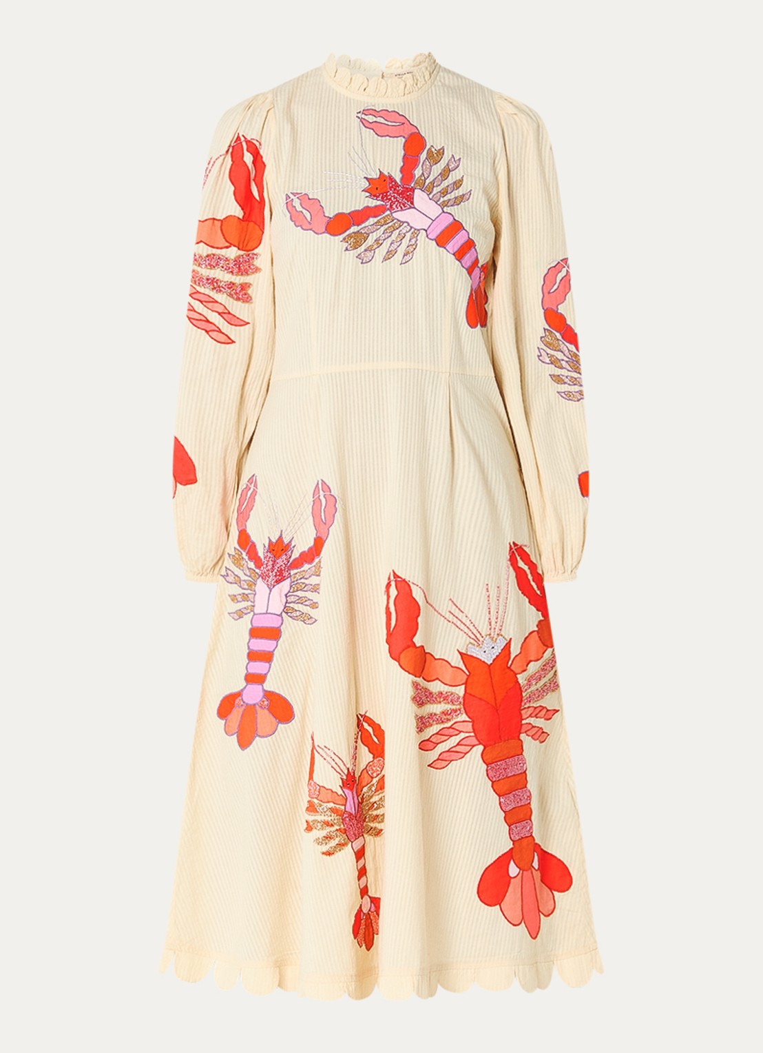 Stella Nova Midi jurk met borduring en opstaande kraag - voorkant 3 beige