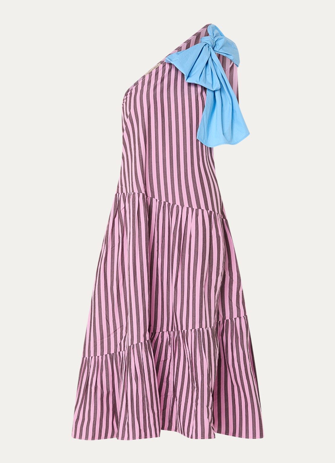 Stella Nova Midi jurk met streepprint en asymmetrische hals - voorkant 2 roze