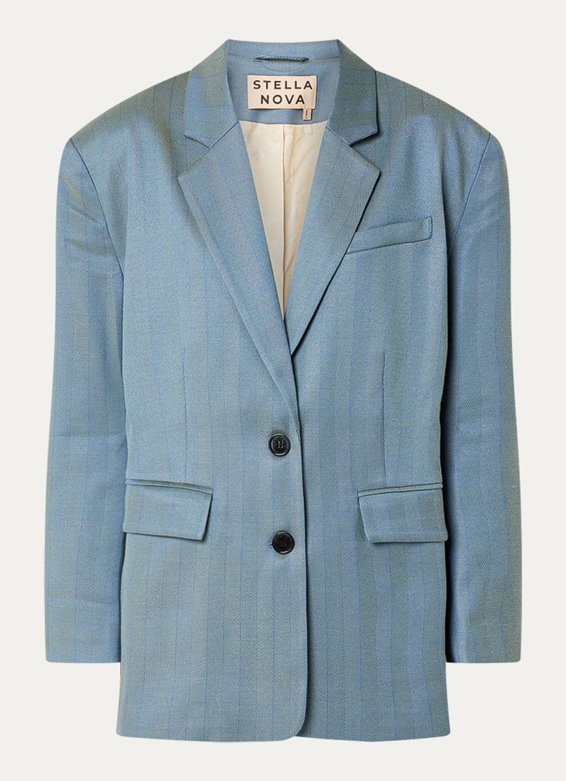 Stella Nova Oversized blazer met visgraat dessin en klepzakken - voorkant petrol