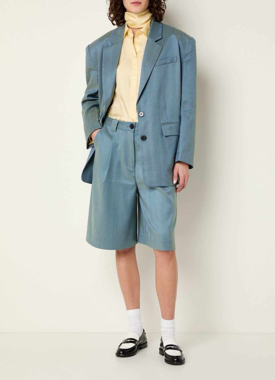 Stella Nova Oversized blazer met visgraat dessin en klepzakken - voorkant 2 petrol