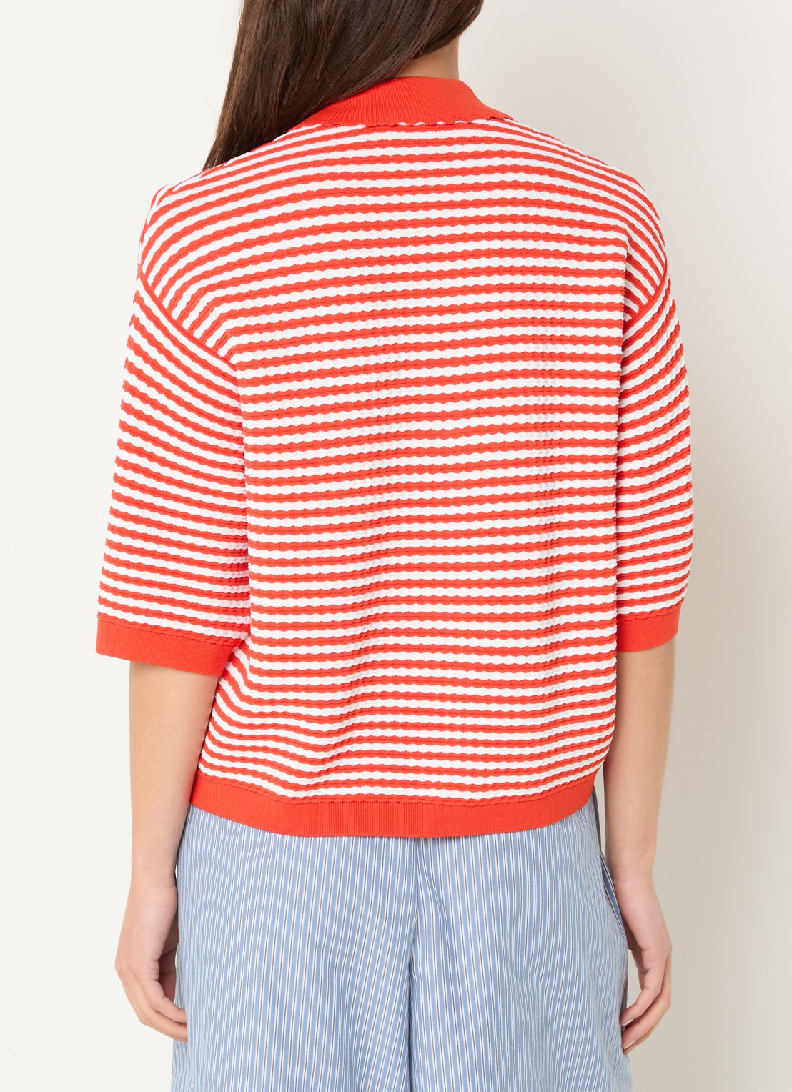 Stella Nova Oversized polo met streepprint - achterkant rood