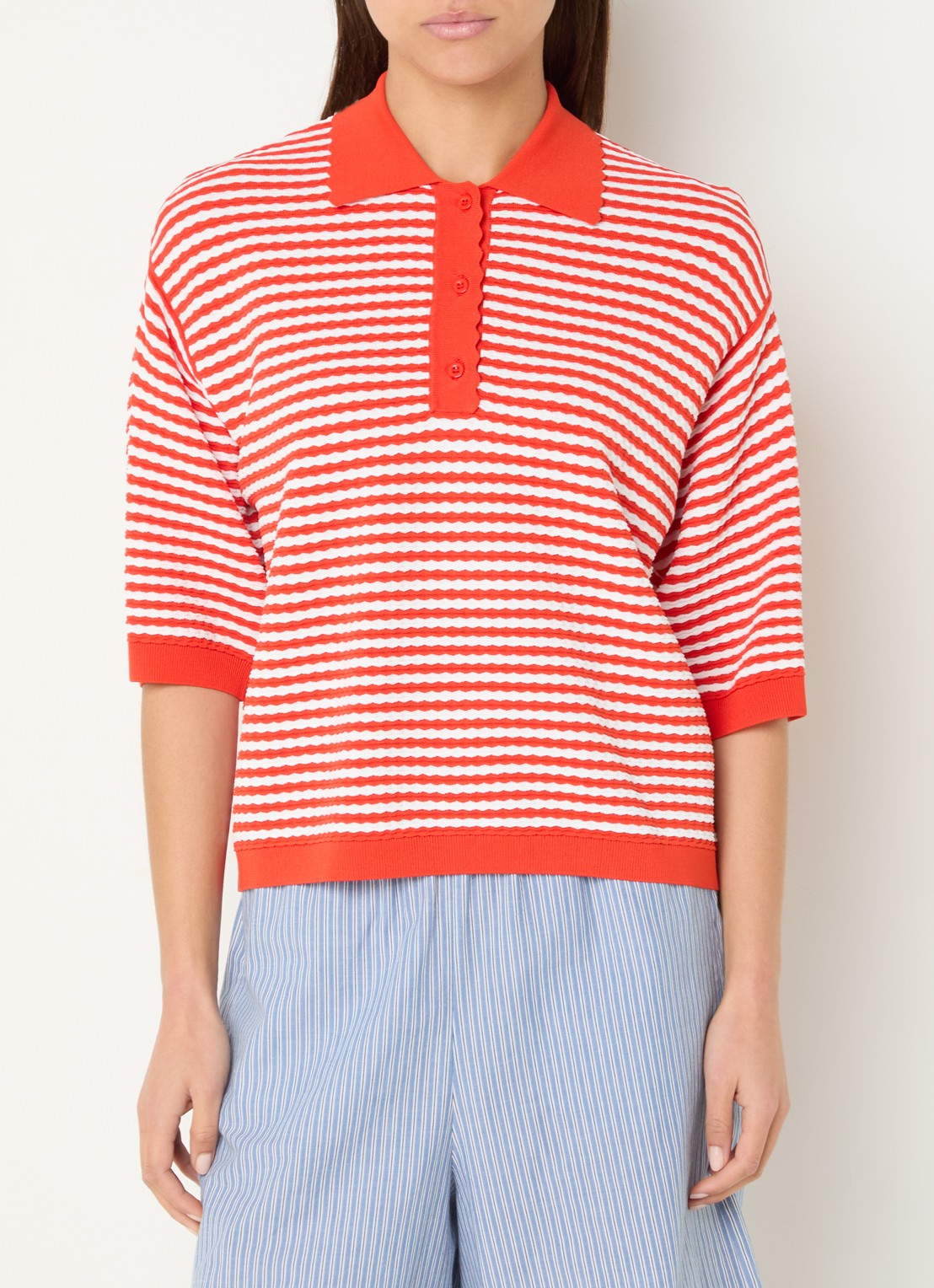 Stella Nova Oversized polo met streepprint - detail 4 rood