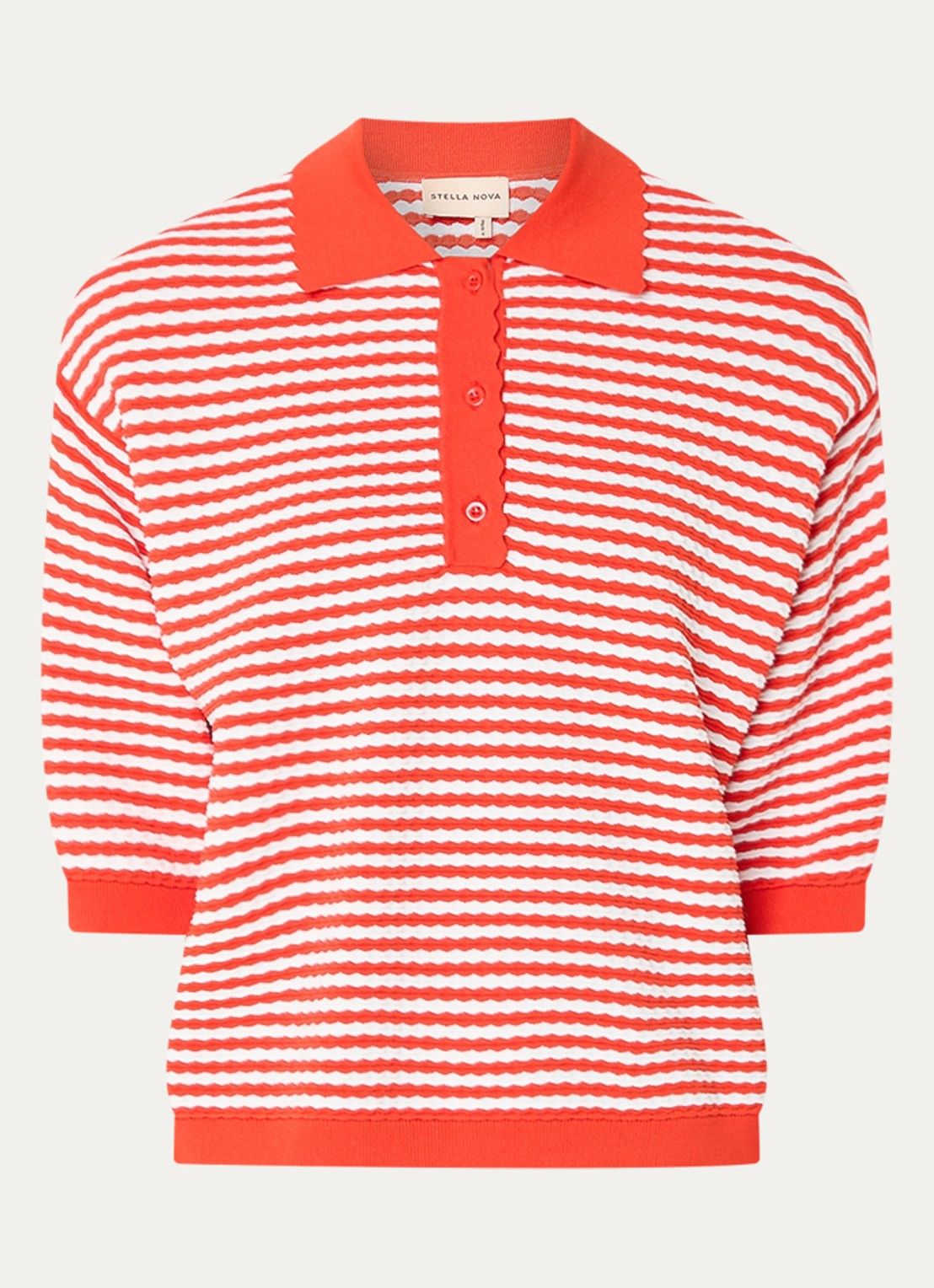 Stella Nova Oversized polo met streepprint - voorkant 2 rood