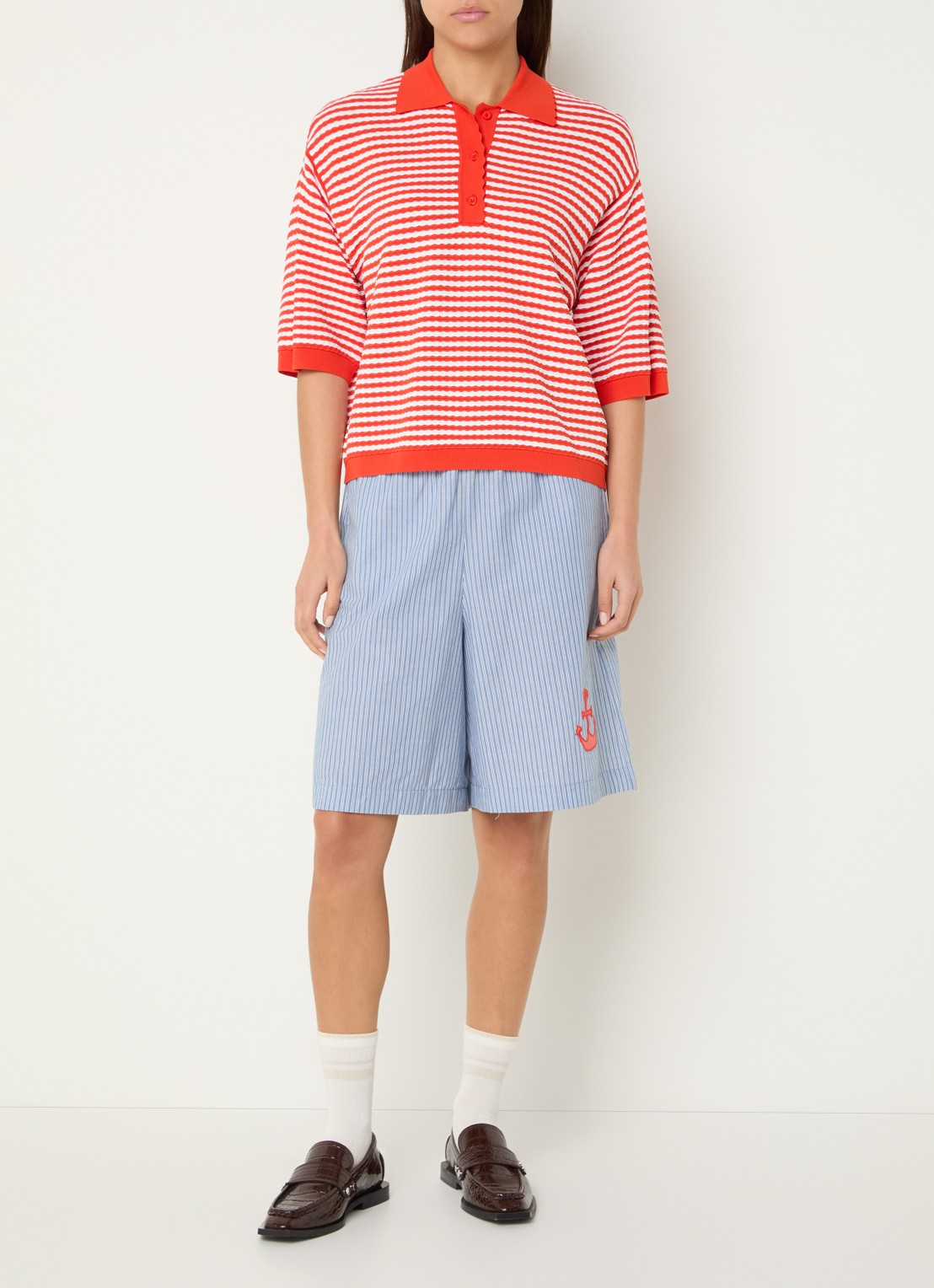 Stella Nova Oversized polo met streepprint - voorkant 3 rood