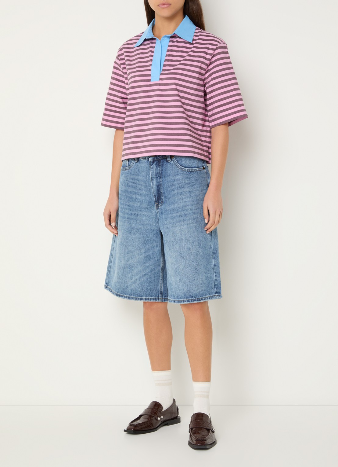 Stella Nova Polo met streepprint - voorkant 2 paars