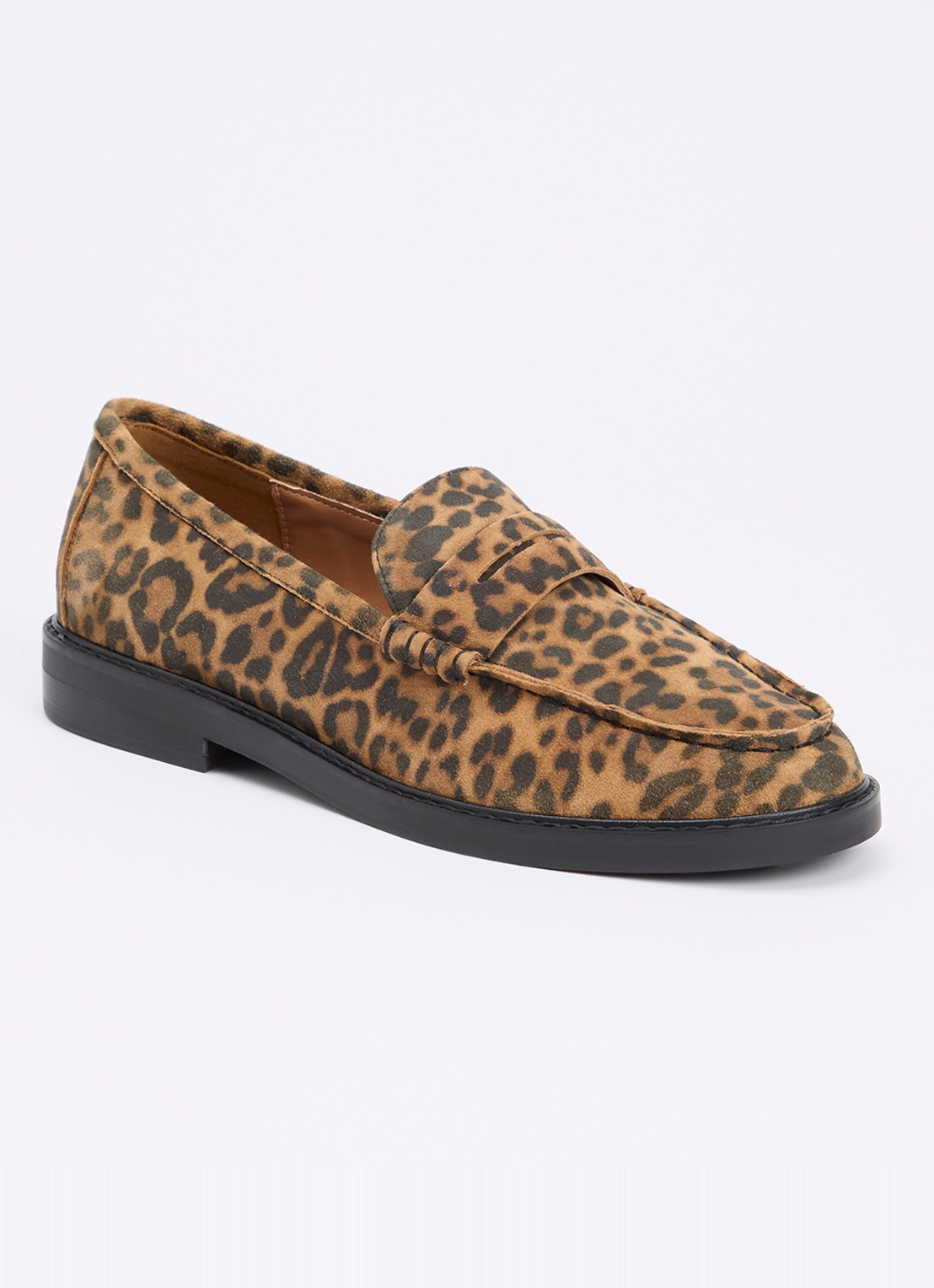 Steve Madden Adison loafer van suède met panterprint - voorkant 5 beige