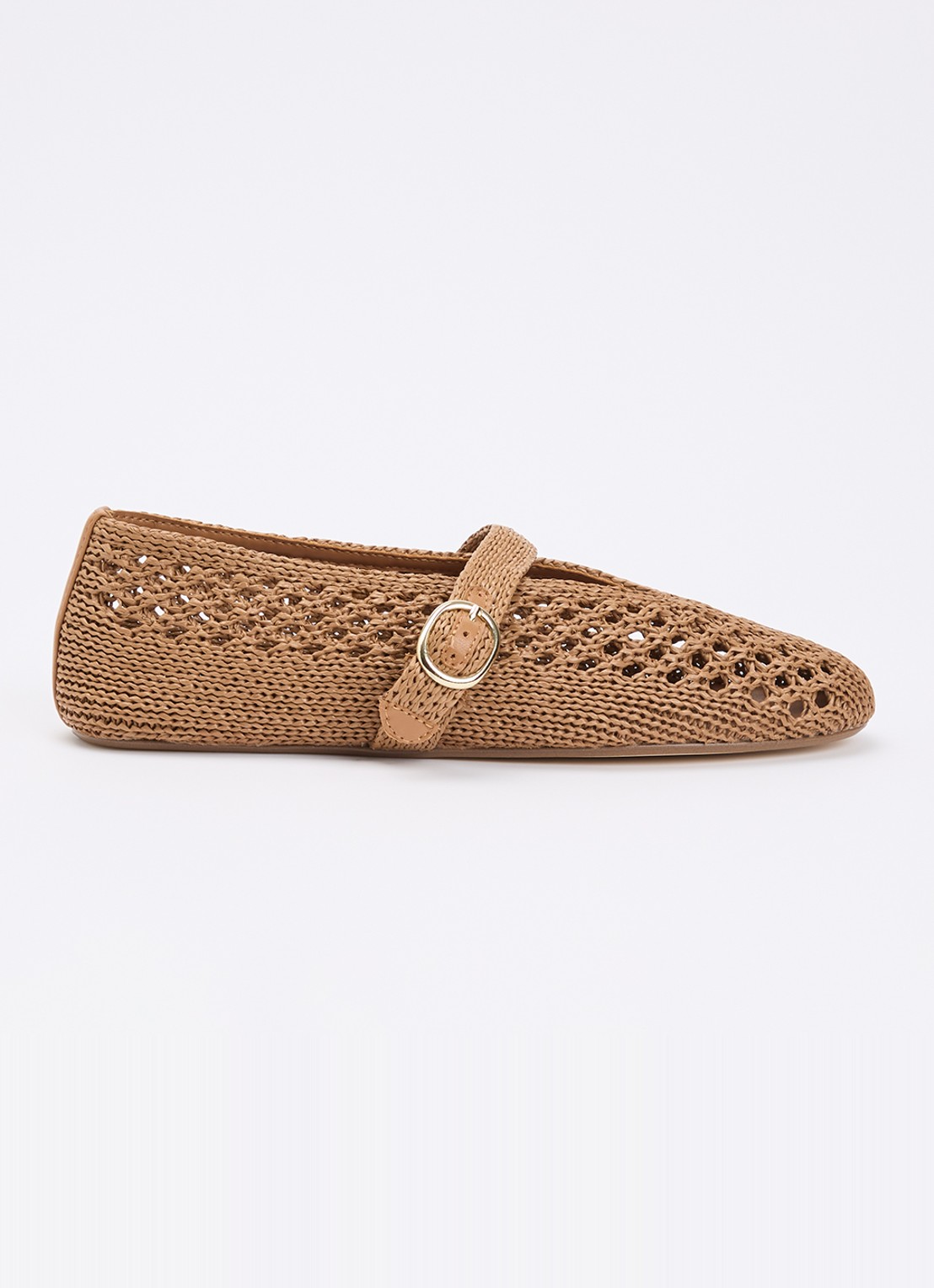 Steve Madden Alara ballerina met gebreid bovenwerk - voorkant 2 camel