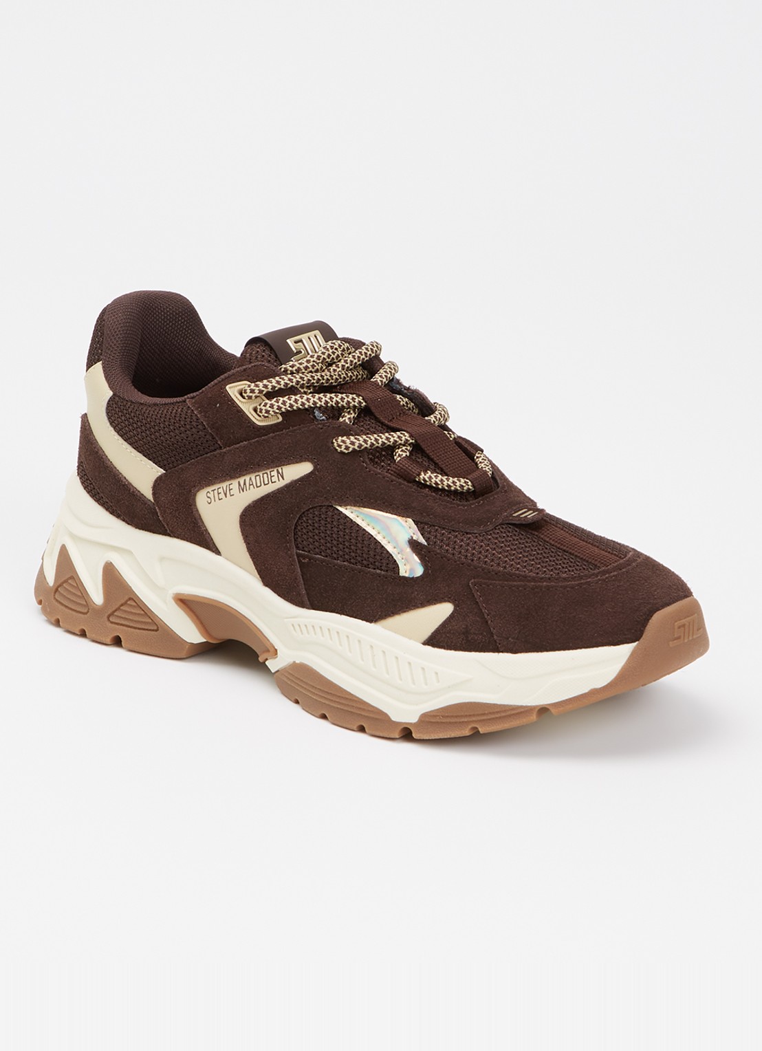 Steve Madden Ample sneaker met suède details - voorkant donkerbruin