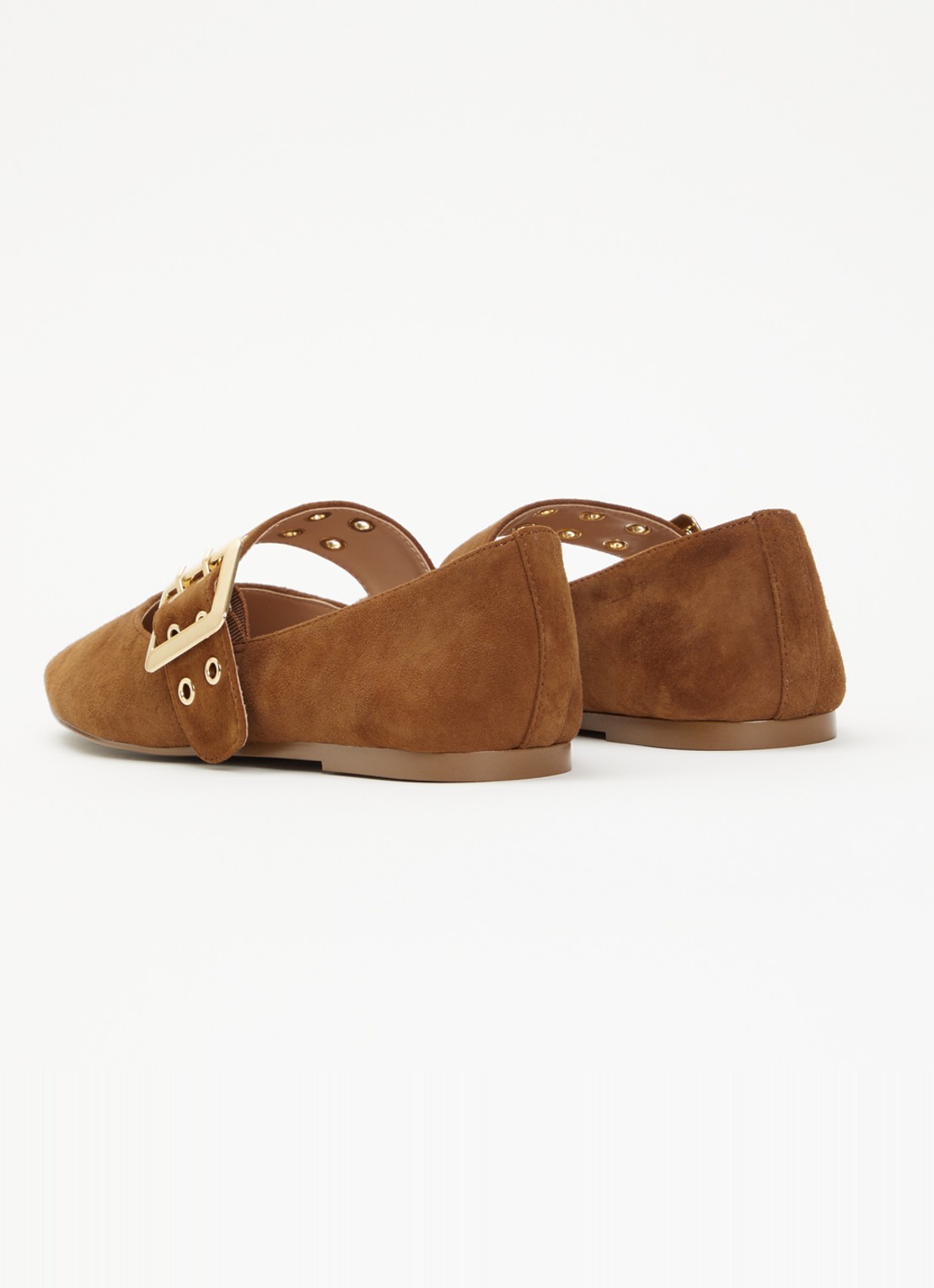 Steve Madden Atlantica ballerina van suède met gespdetail - achterkant kastanjebruin