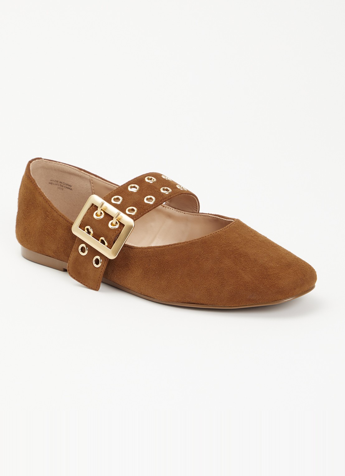 Steve Madden Atlantica ballerina van suède met gespdetail - voorkant 2 kastanjebruin