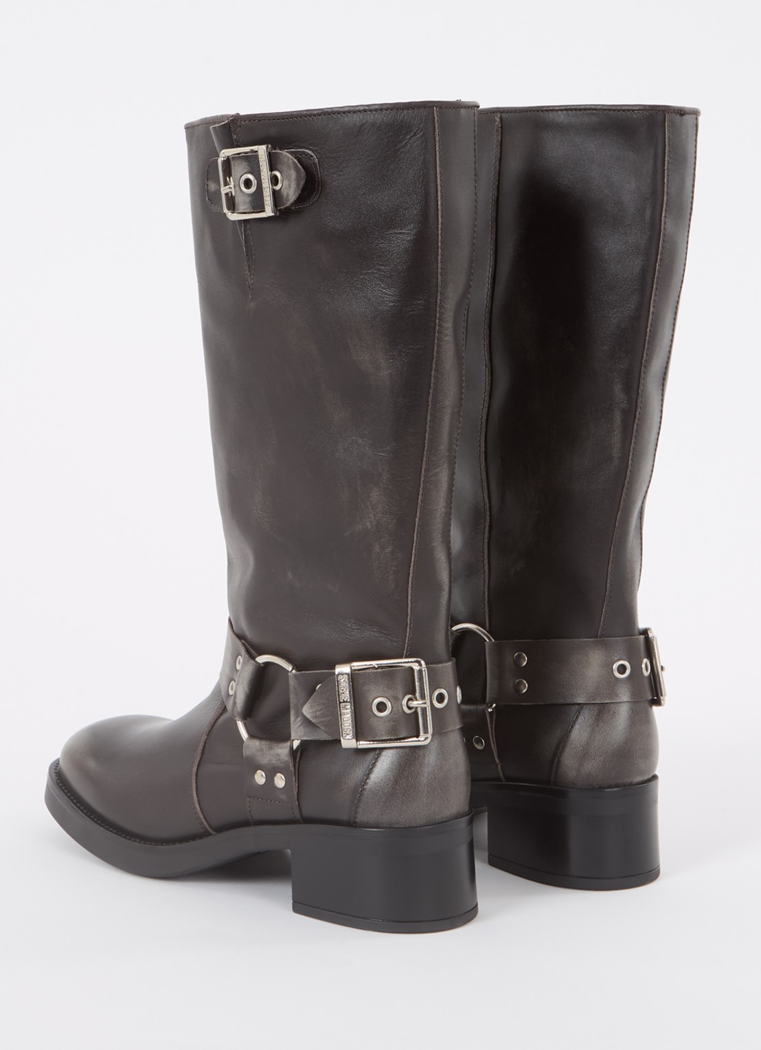 Steve Madden Beau biker boot van leer met gespdetail - achterkant 5 antraciet