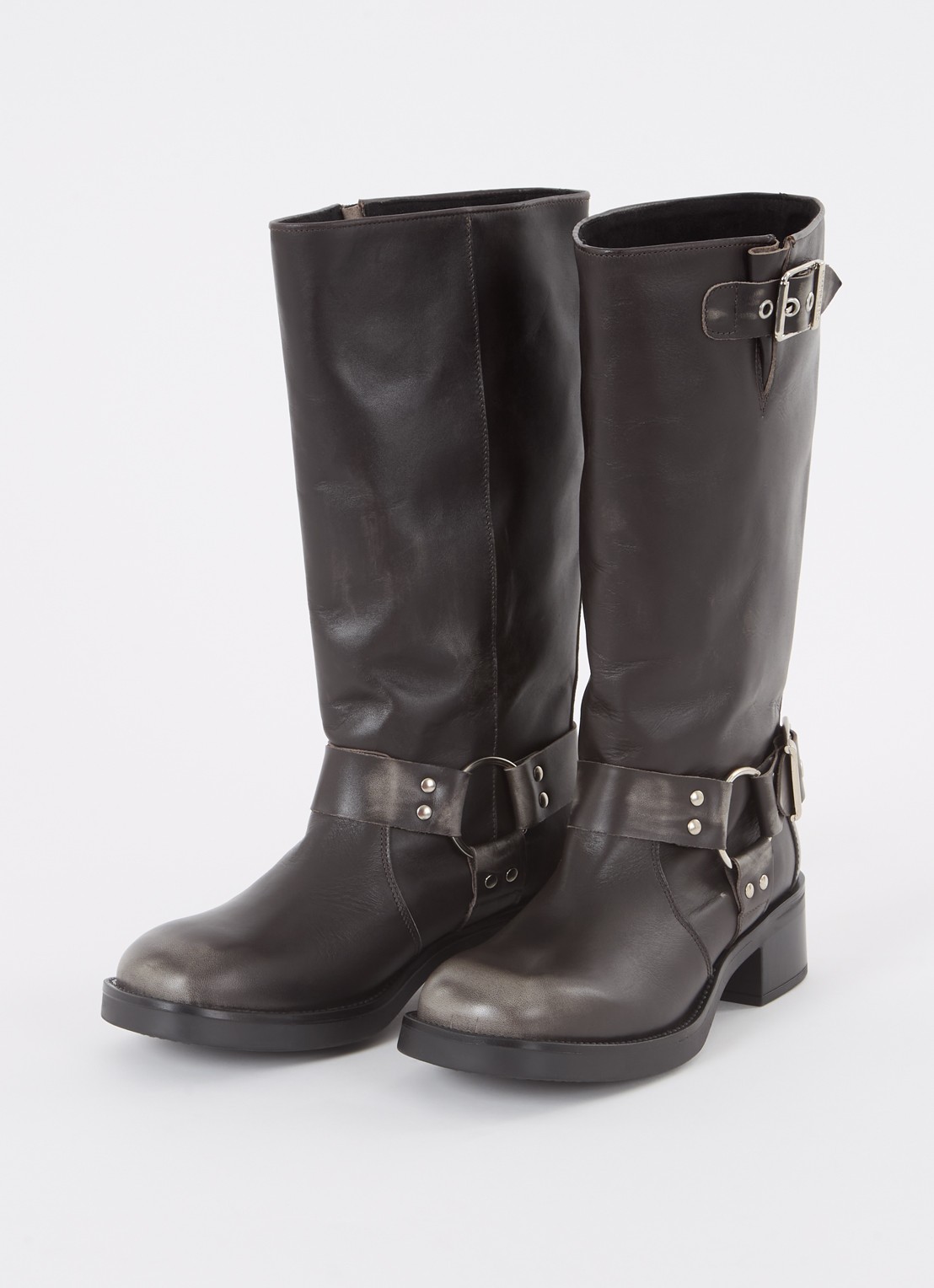 Steve Madden Beau biker boot van leer met gespdetail - detail 3 antraciet