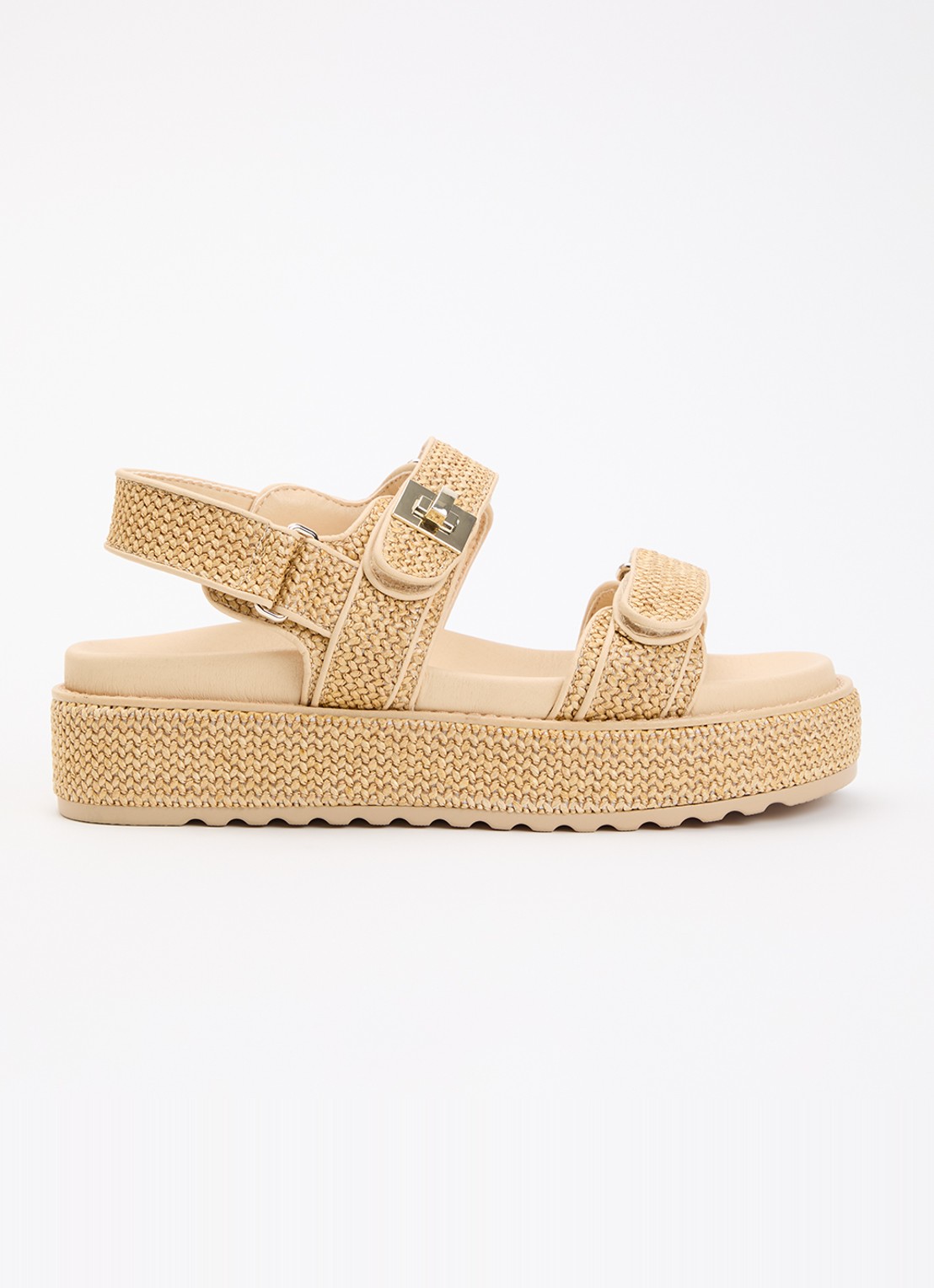 Steve Madden Bigmona sandaal van raffia - voorkant beige