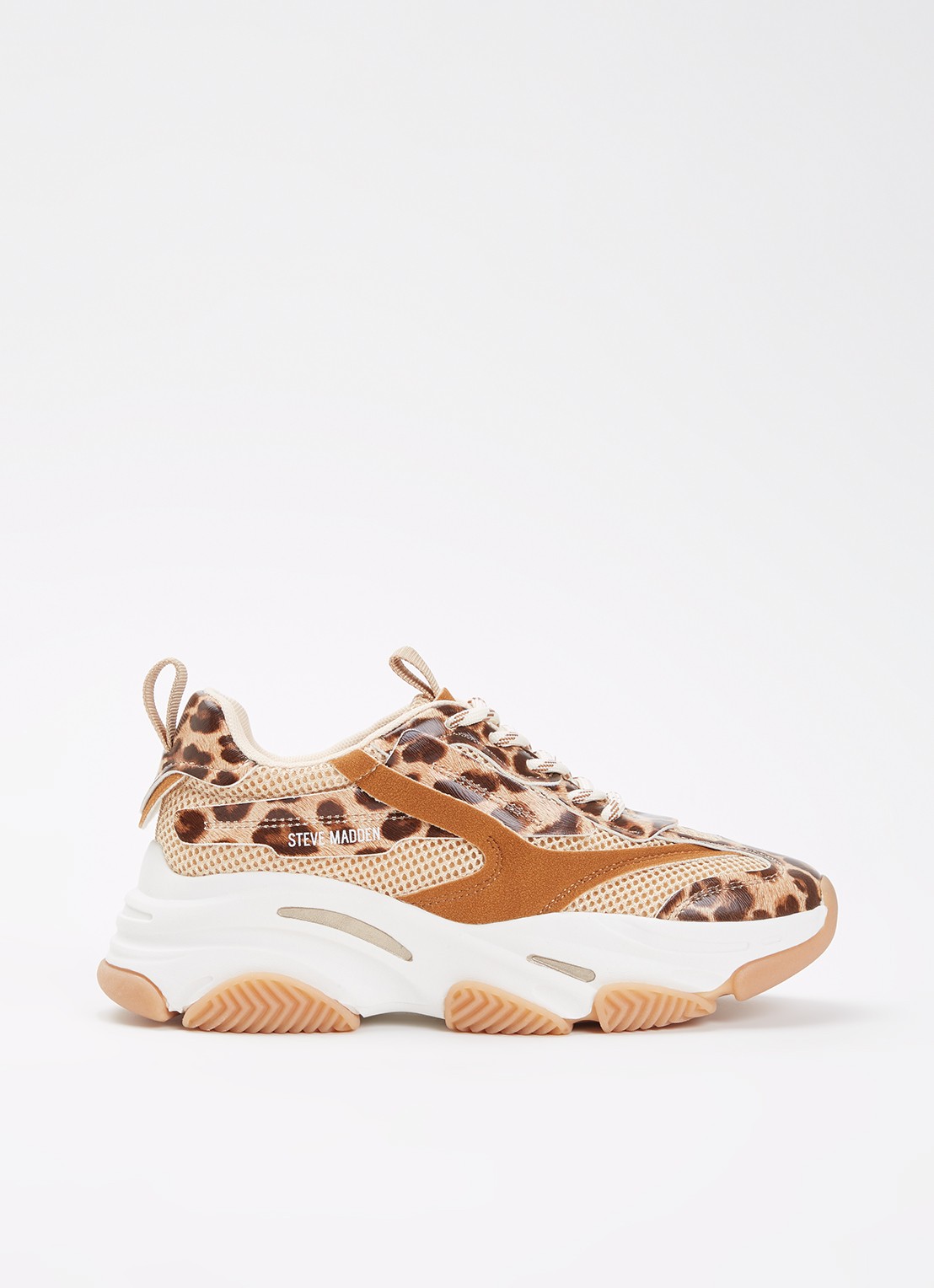 Steve Madden Jpossession sneaker met panterprint - voorkant camel