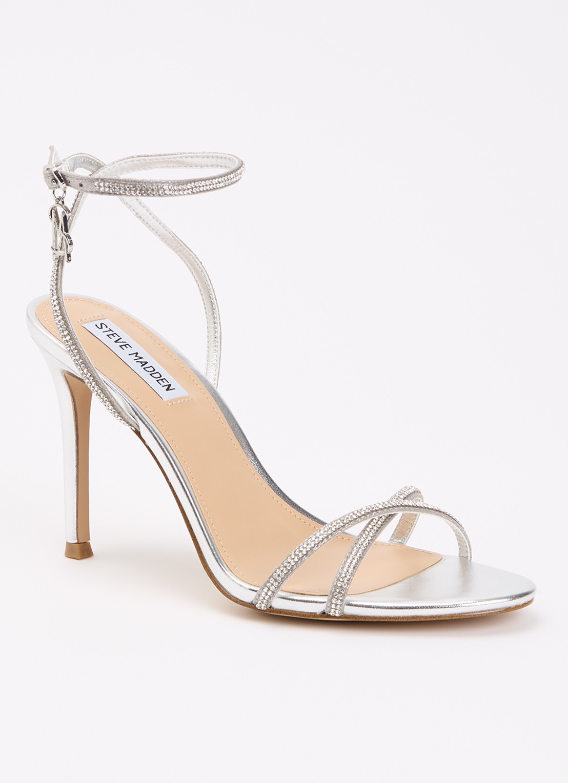 Steve Madden Jypsey-cnr sandalette met strass - voorkant 2 zilver
