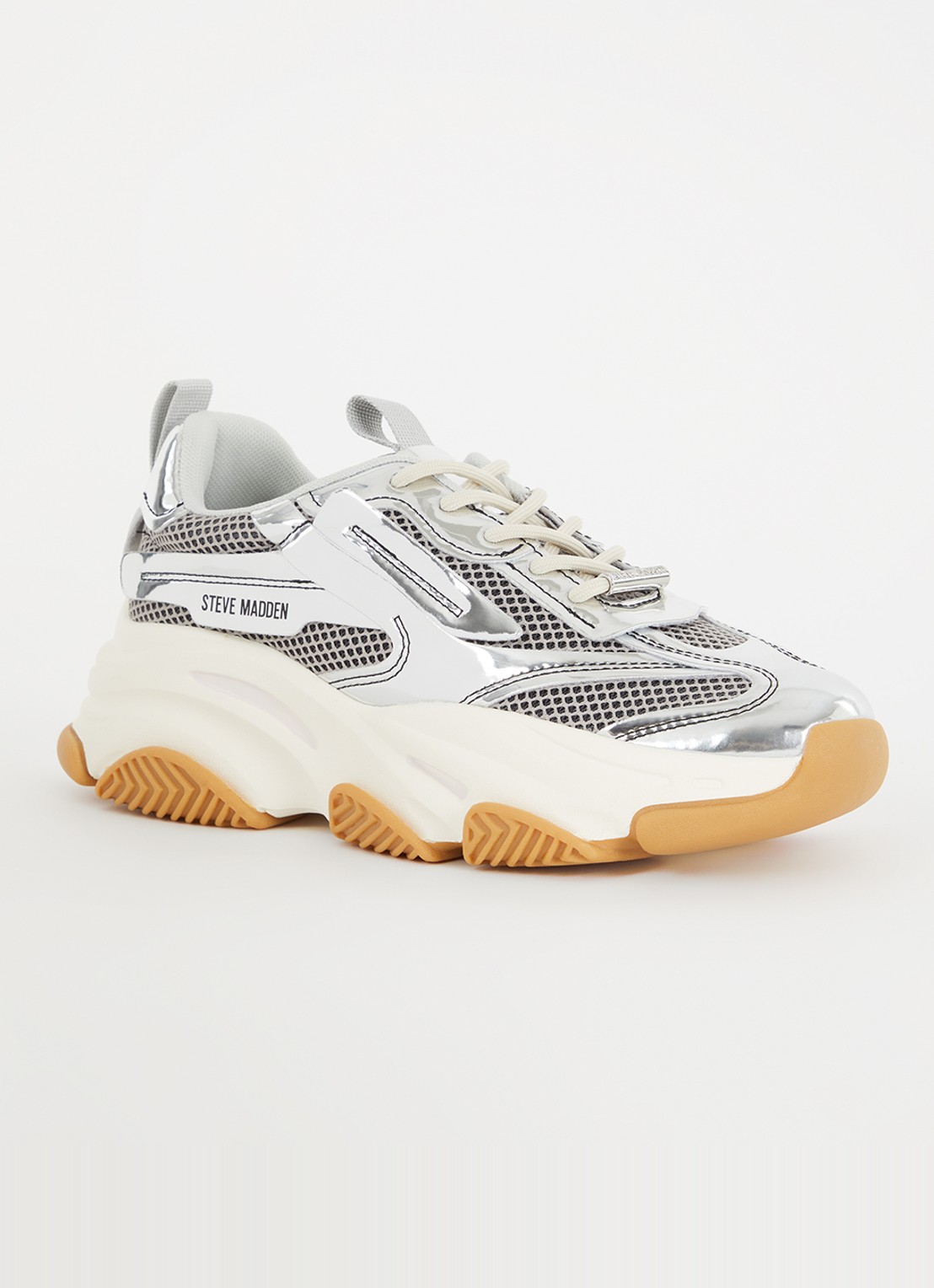 Steve Madden Possession-E sneaker met mesh detail  - voorkant 4 zilver