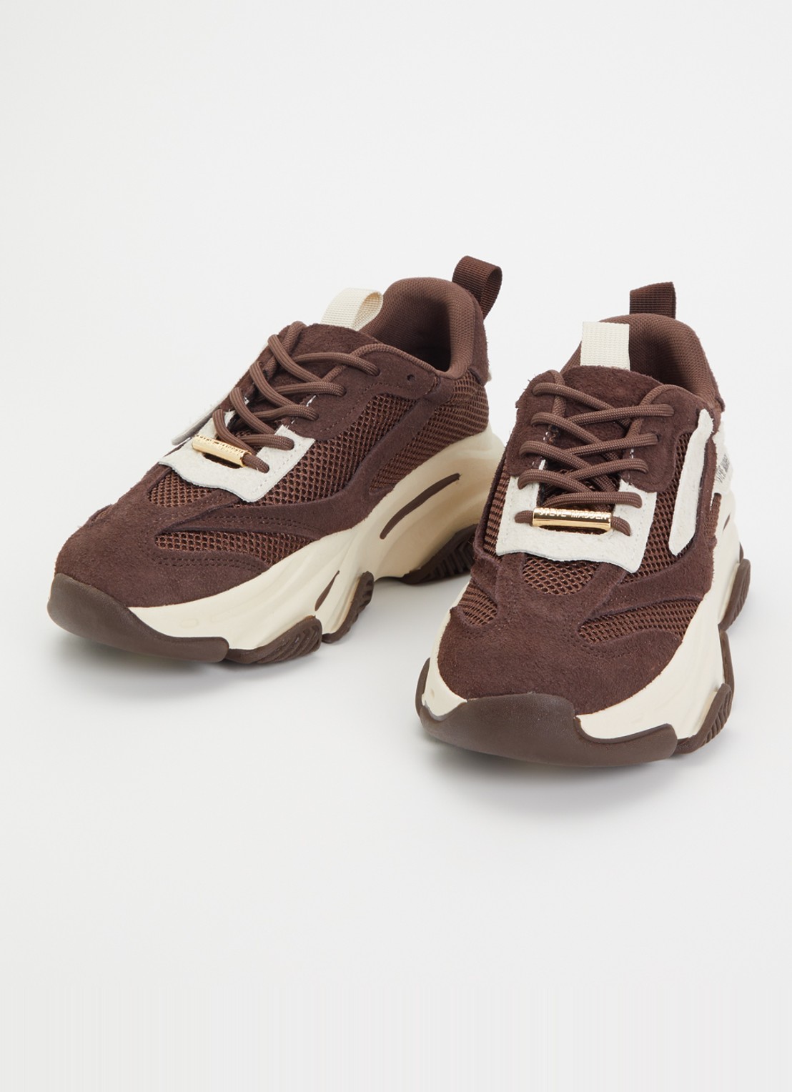 Steve Madden Possession-E sneaker met suède details - detail 3 kastanjebruin