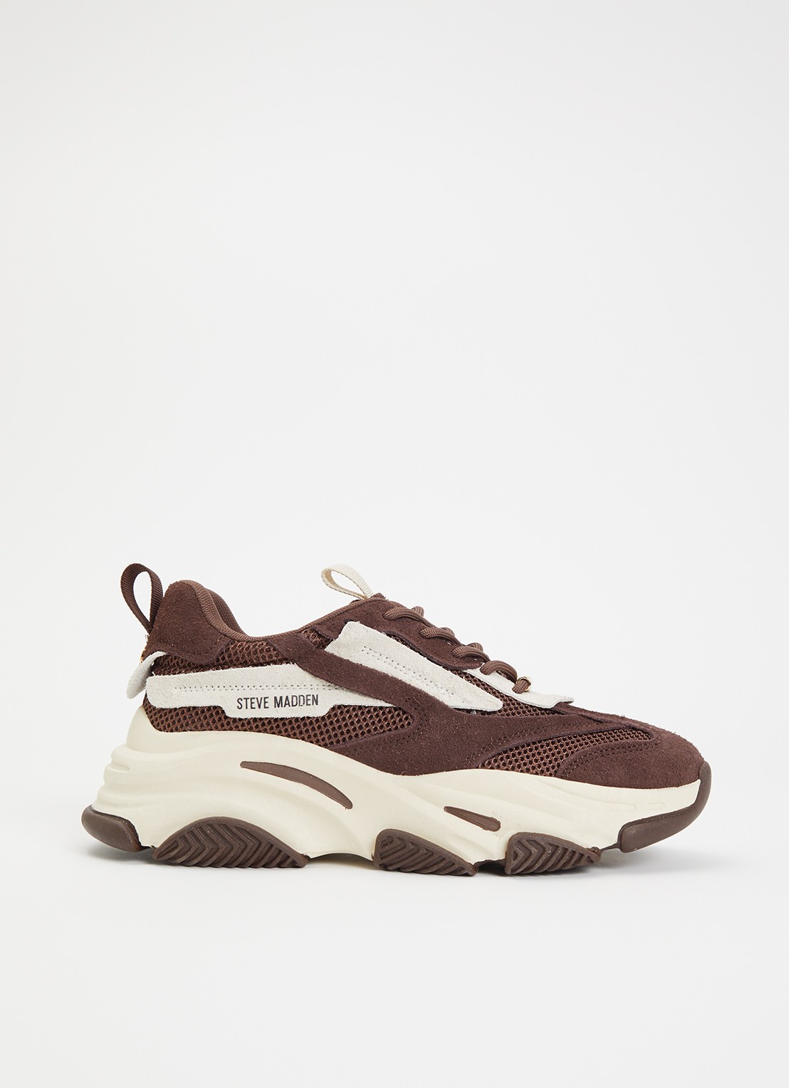 Steve Madden Possession-E sneaker met suède details - voorkant kastanjebruin