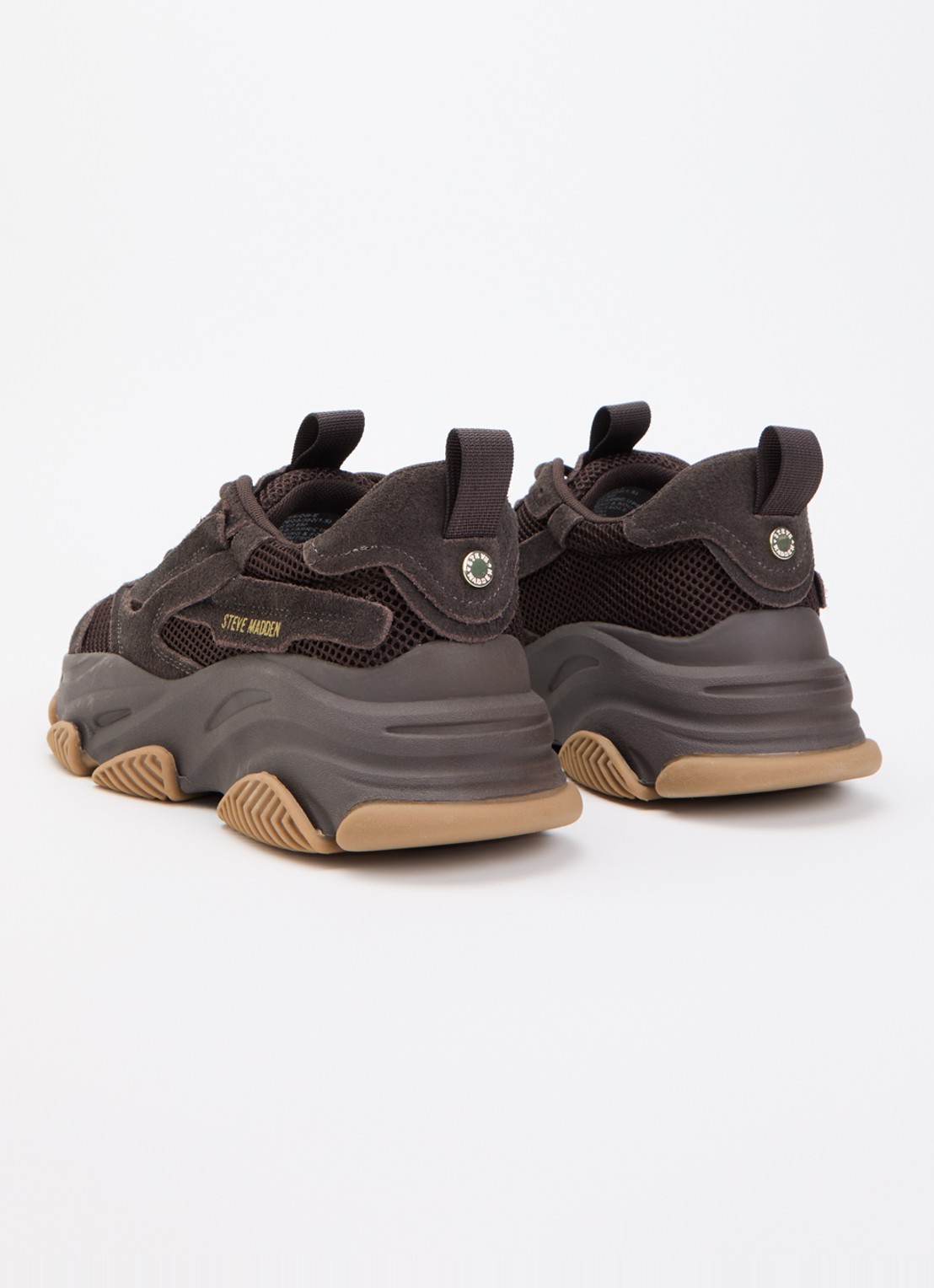 Steve Madden Possession-E sneaker met suède details - achterkant 5 donkerbruin