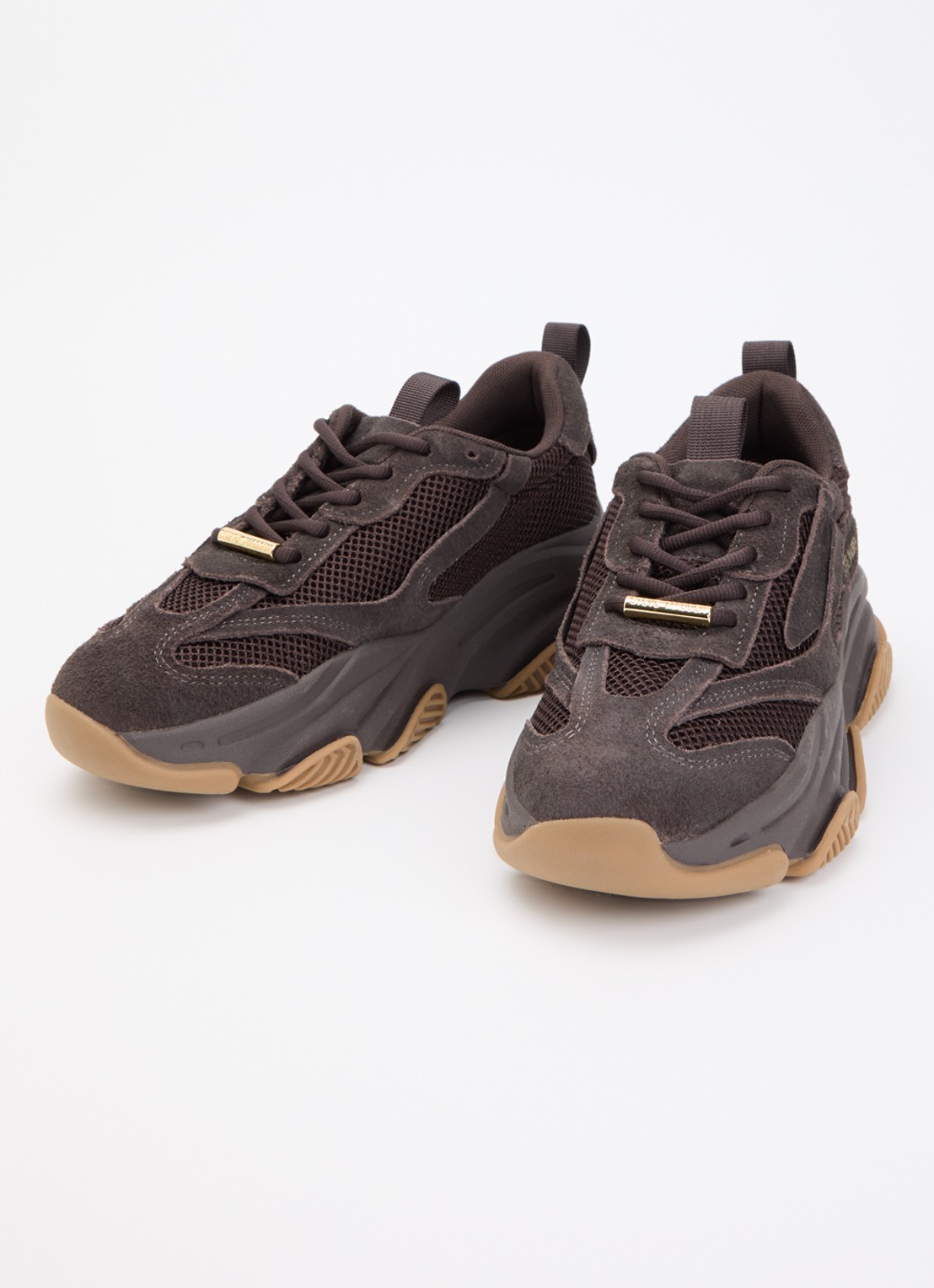 Steve Madden Possession-E sneaker met suède details - detail donkerbruin
