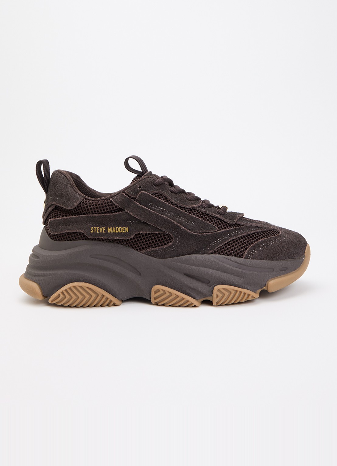 Steve Madden Possession-E sneaker met suède details - voorkant 4 donkerbruin