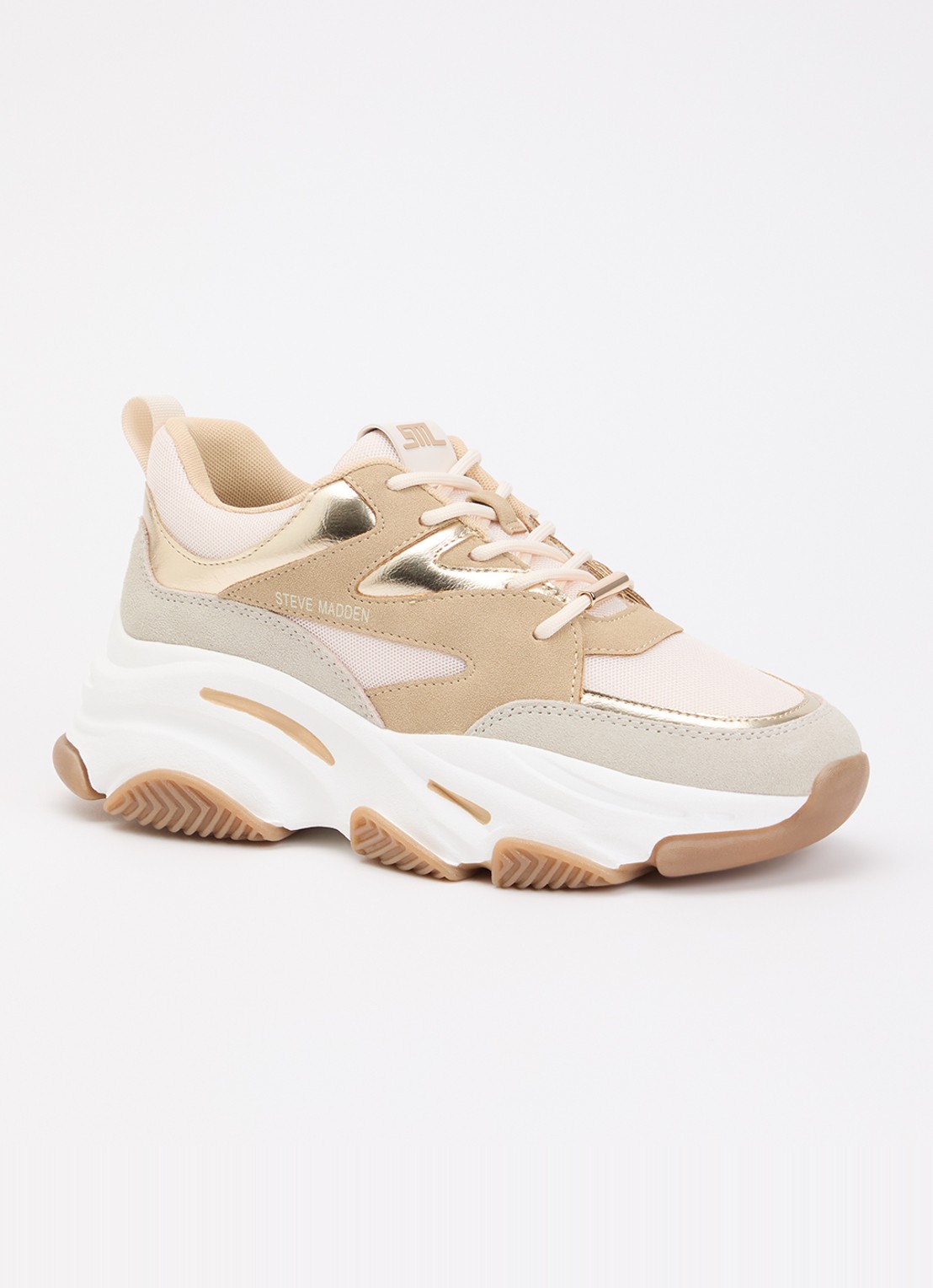 Steve Madden Progressive sneaker met details van mesh - voorkant 5 beige