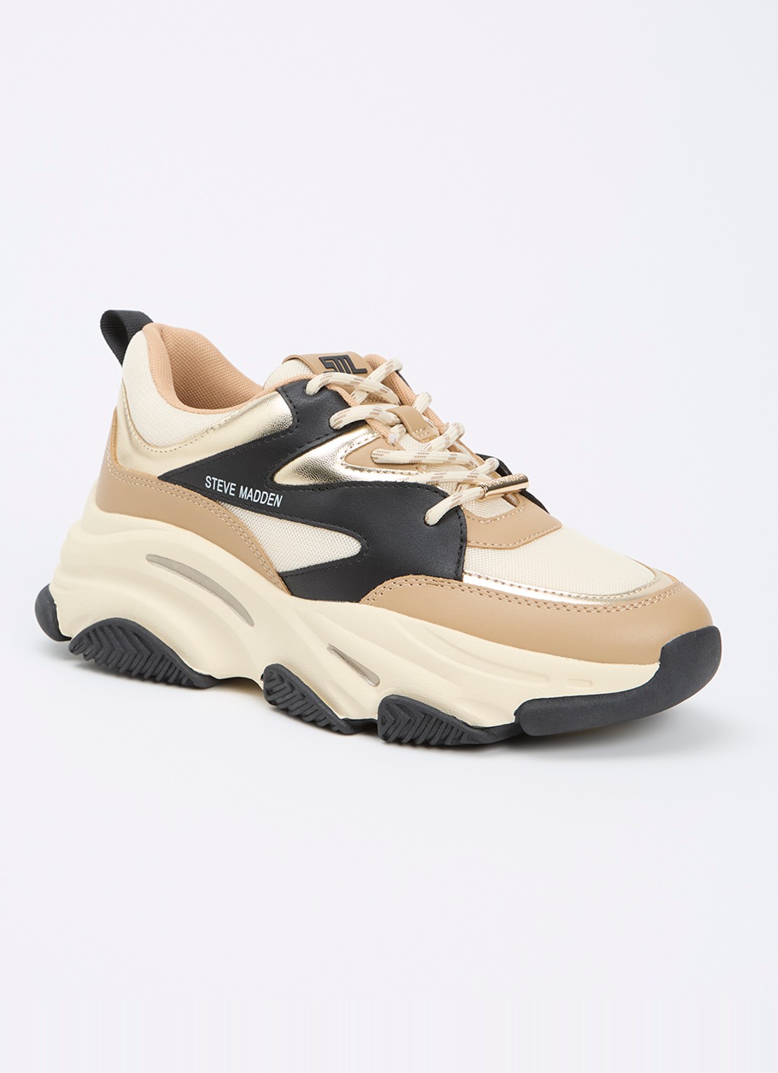 Steve Madden Progressive sneaker met metallic finish - voorkant 5 camel